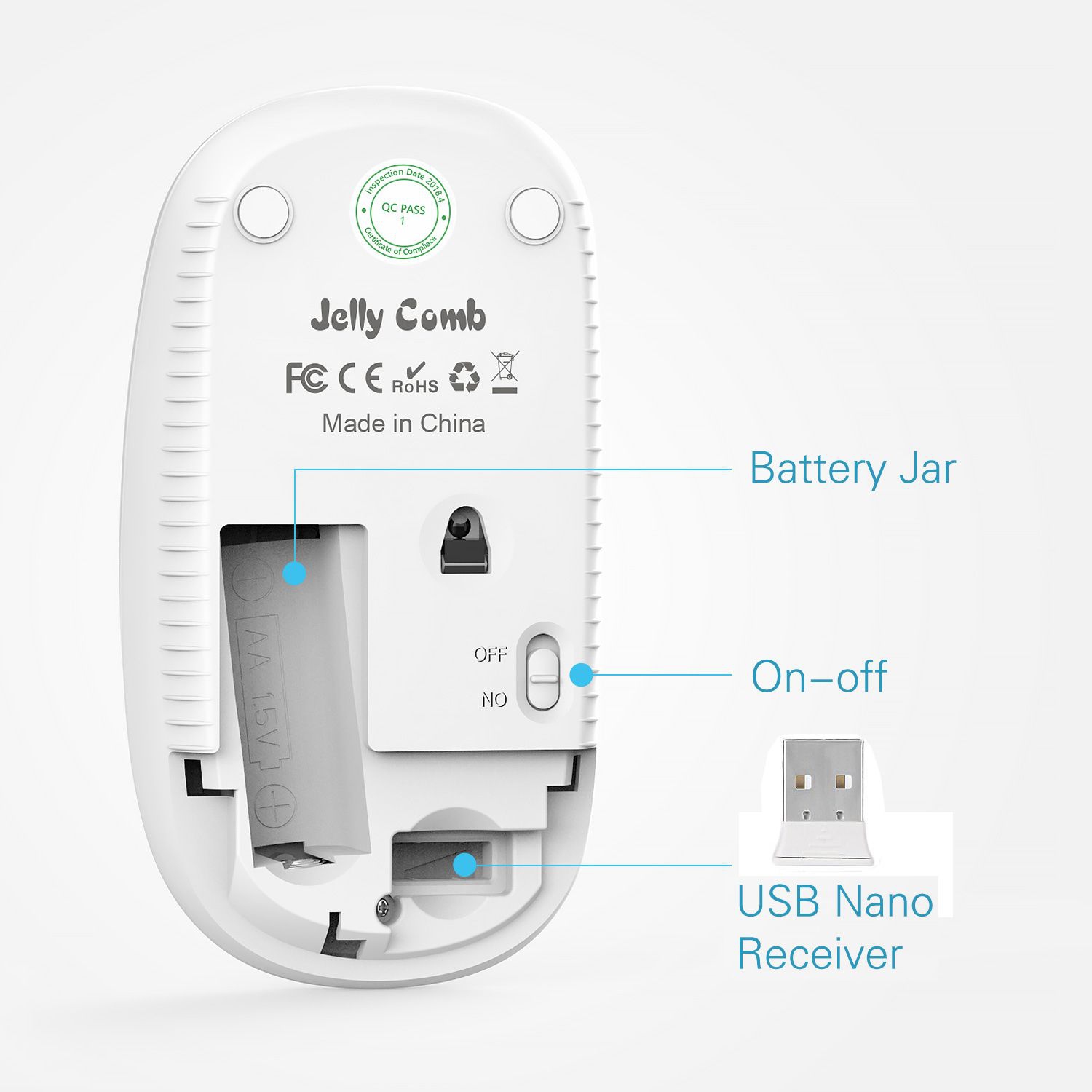 Jelly Comb Slim Wireless Mouse White Silver