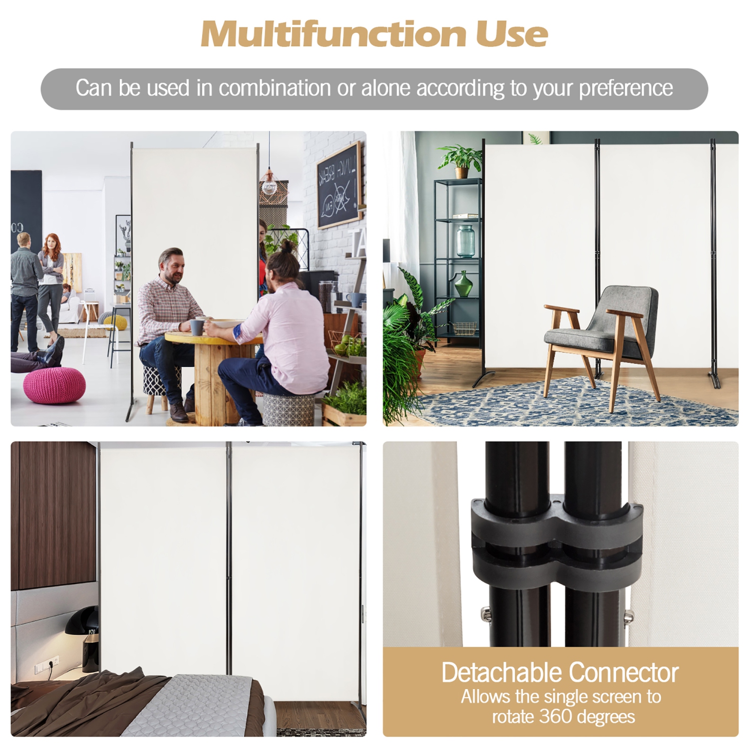 Costway 3-Panel Room Divider Folding Privacy Partition Screen for Office Room