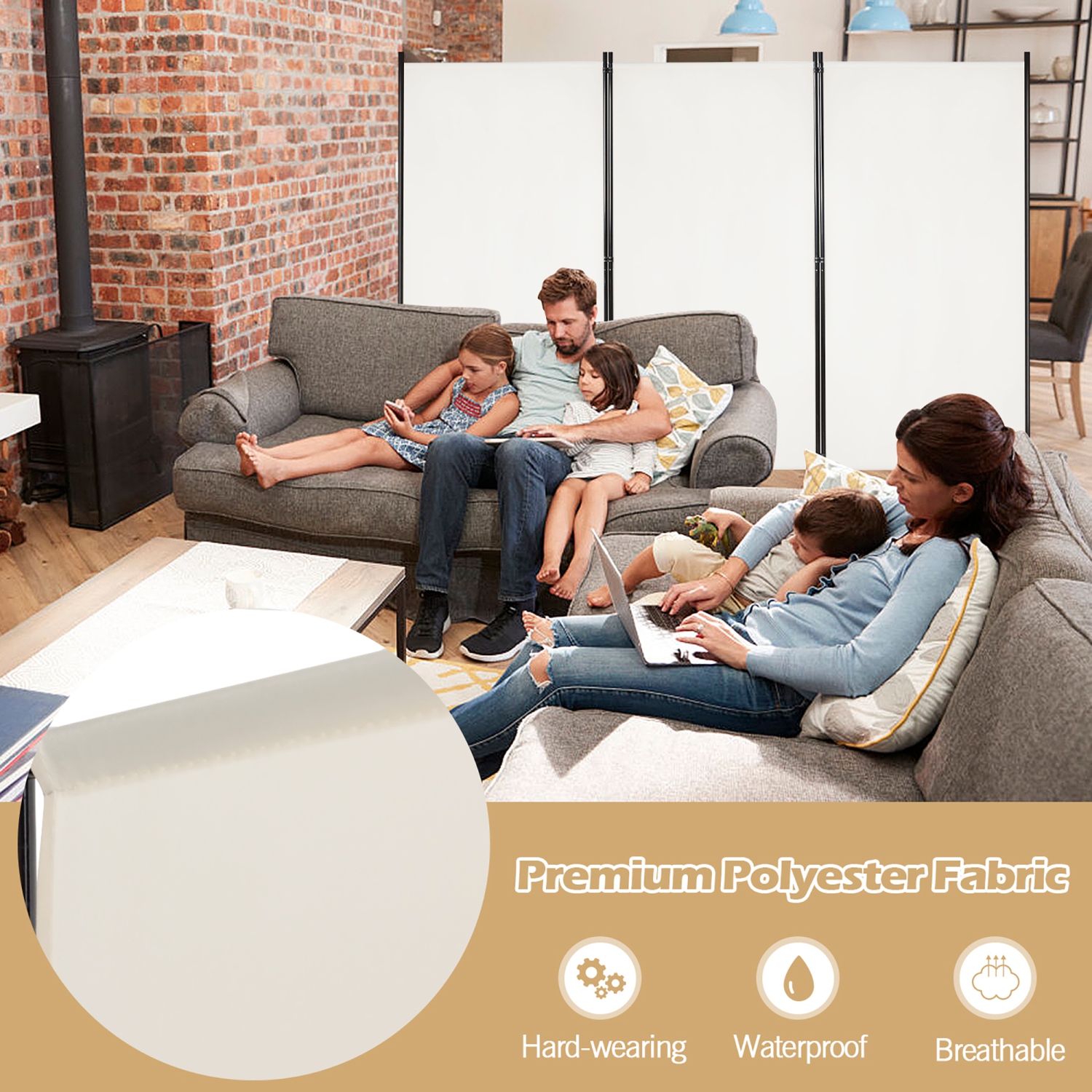 Costway 3-Panel Room Divider Folding Privacy Partition Screen for Office Room