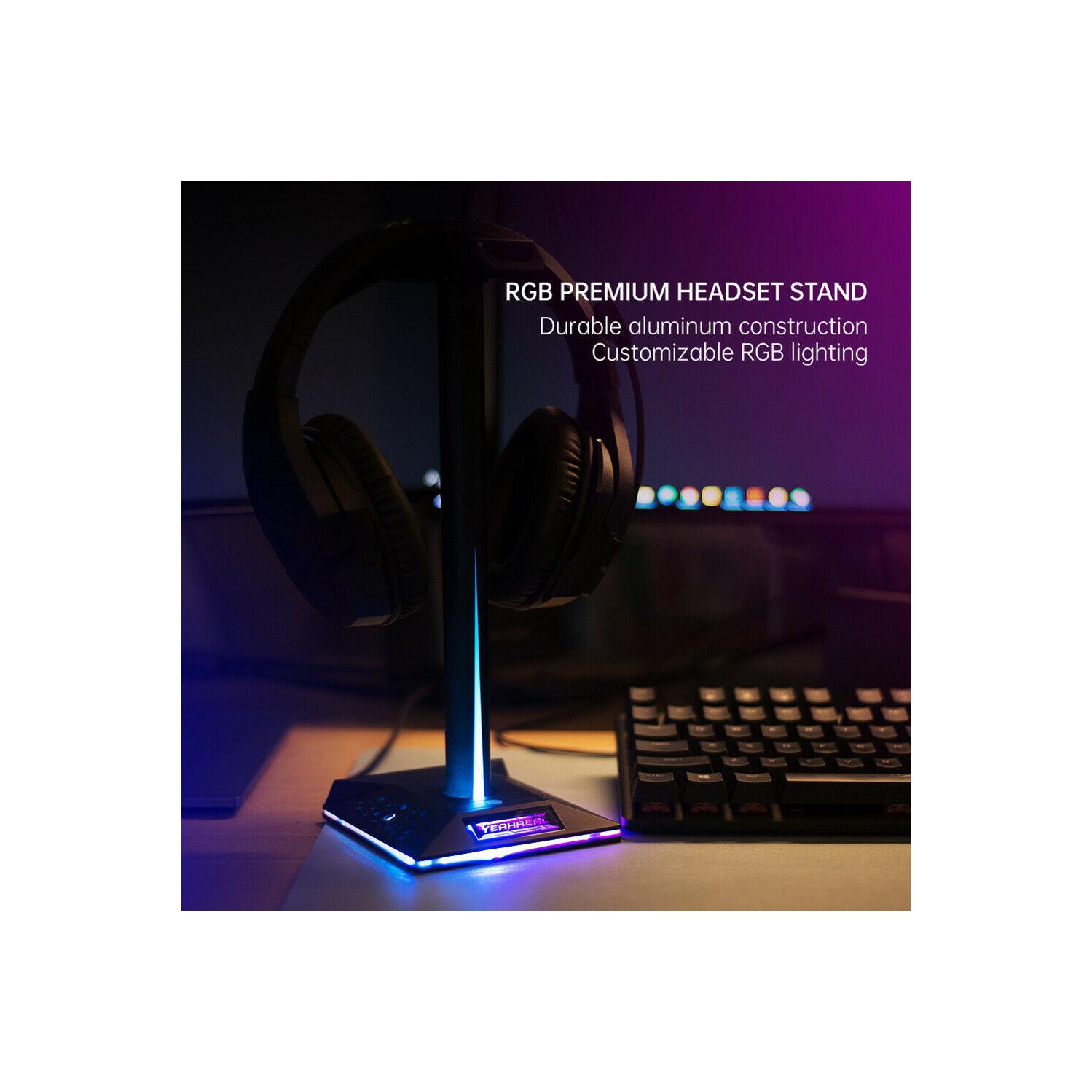 RGB Headphones Desktop Stand Gaming Headset Holder with 3.5mm 2 USB Ports