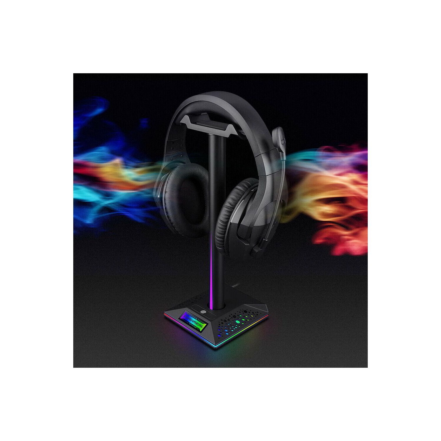 RGB Headphones Desktop Stand Gaming Headset Holder with 3.5mm 2 USB Ports