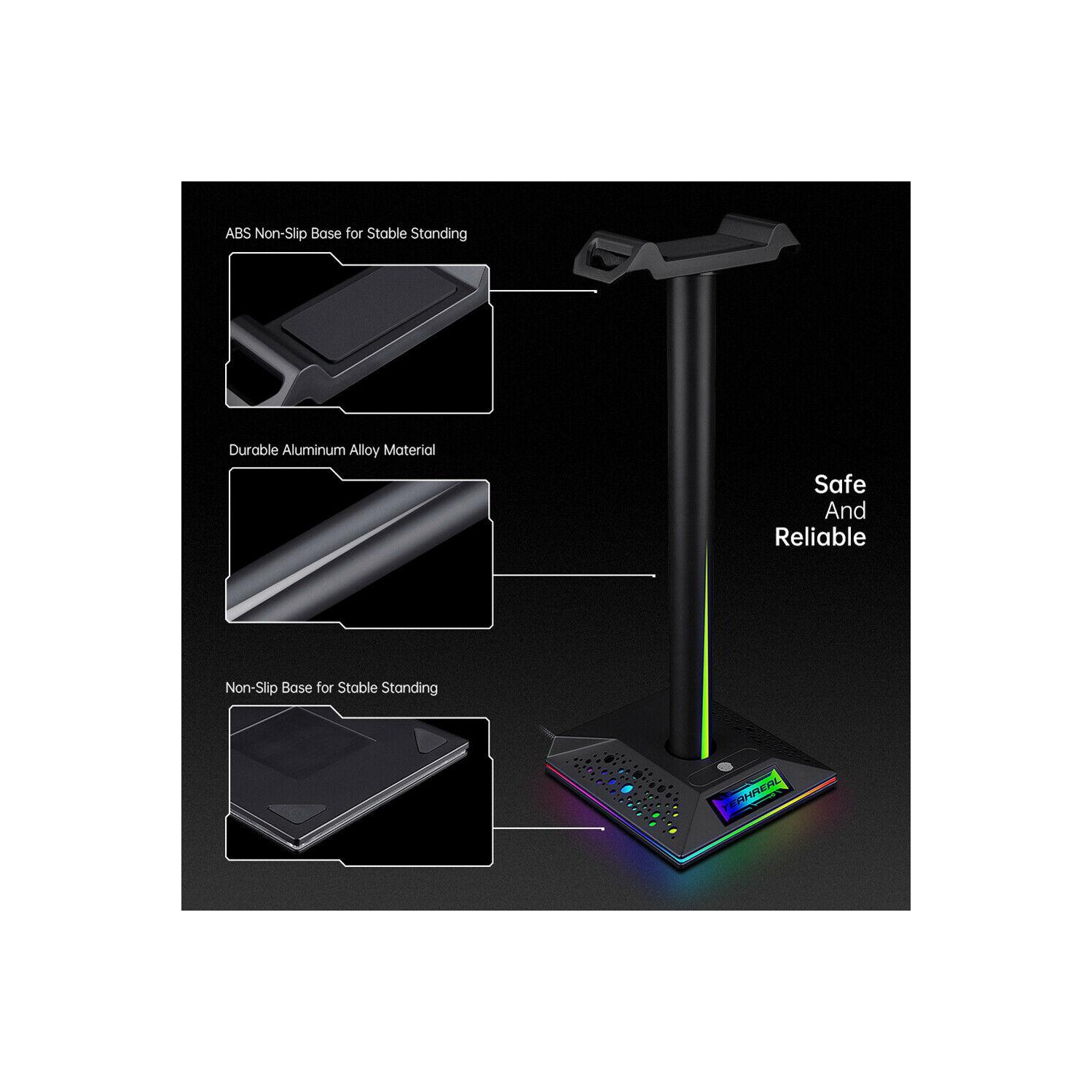 RGB Headphones Desktop Stand Gaming Headset Holder with 3.5mm 2 USB Ports
