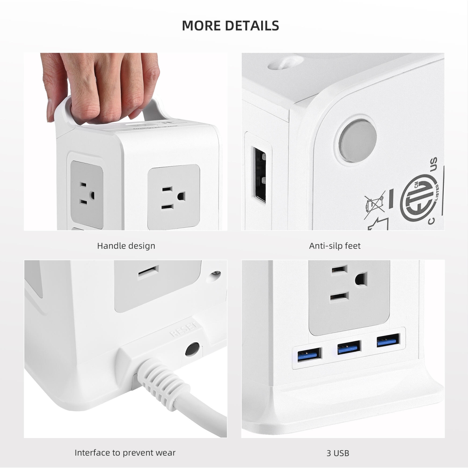 Multiprise 17 en 1 12 prises Parasurtenseur avec 4 ports USB et 1