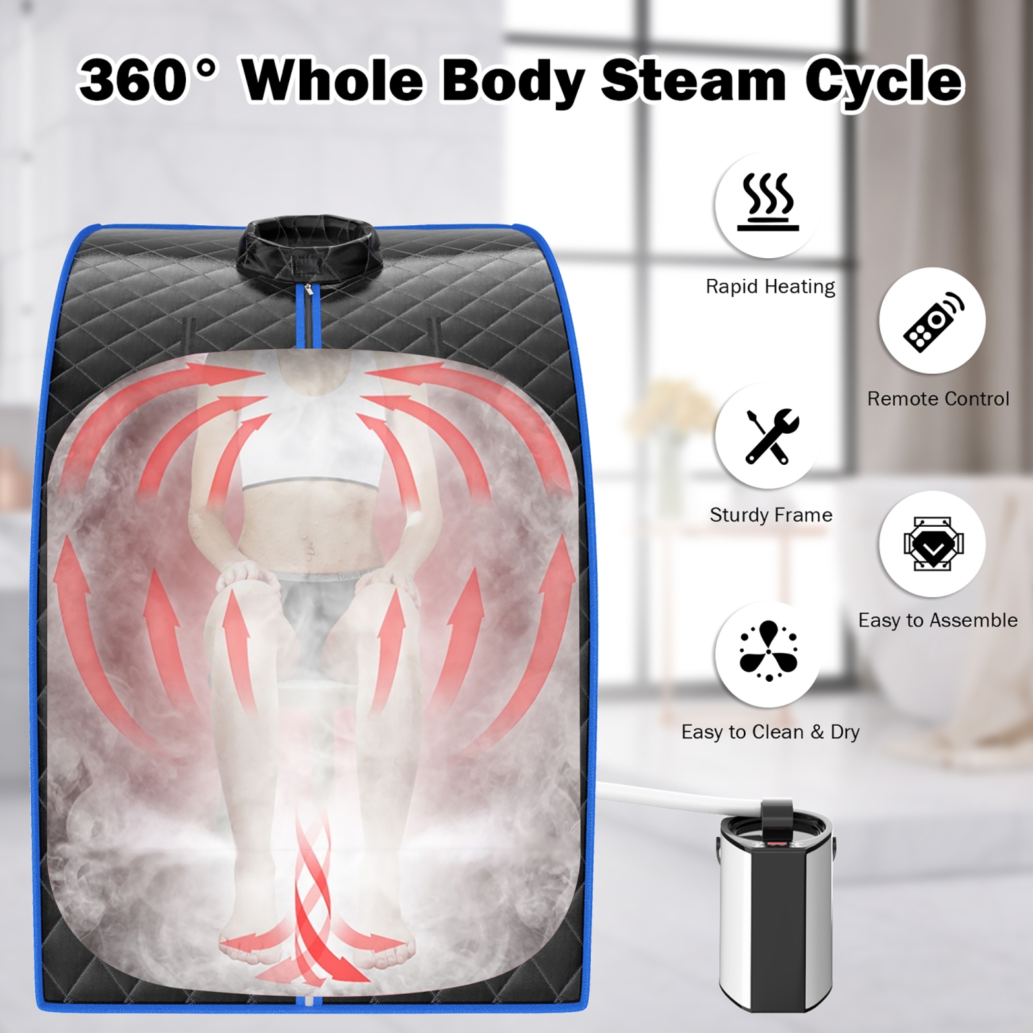 Costway Portable Steam Sauna w/ 9-gear Adjustable Temperature & Herbal Box
