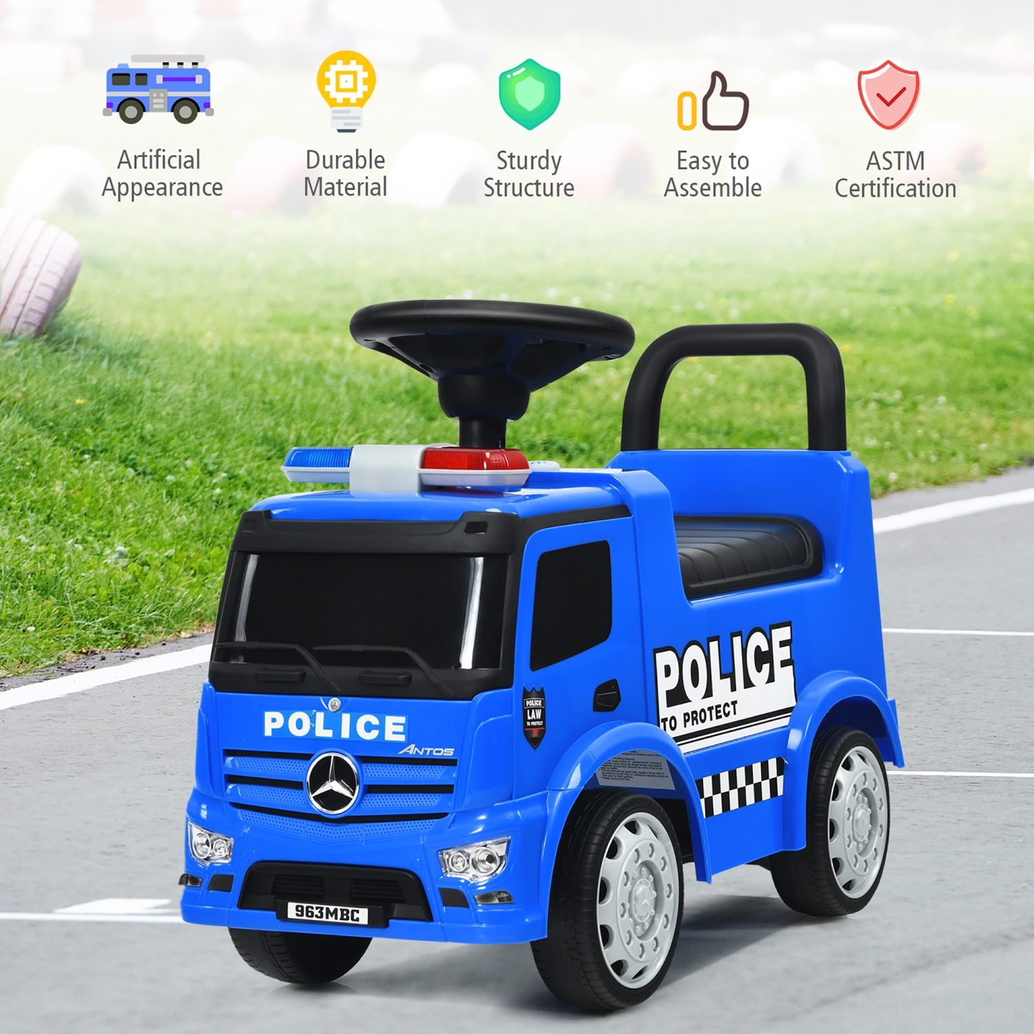 Costway Kids Ride On Push Police Car Licensed Mercedes Benz Push and Ride Racer