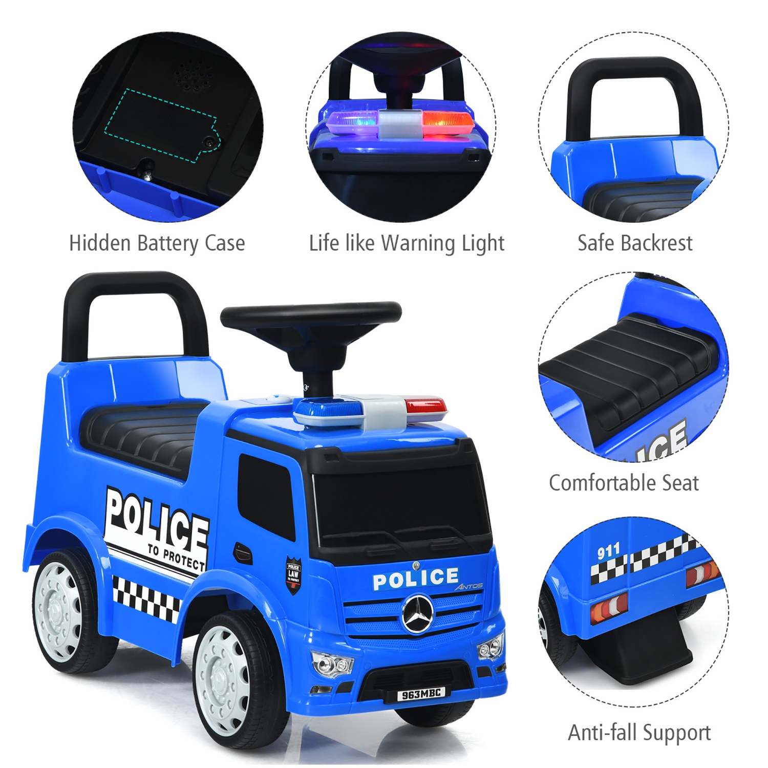 Costway Kids Ride On Push Police Car Licensed Mercedes Benz Push and Ride Racer
