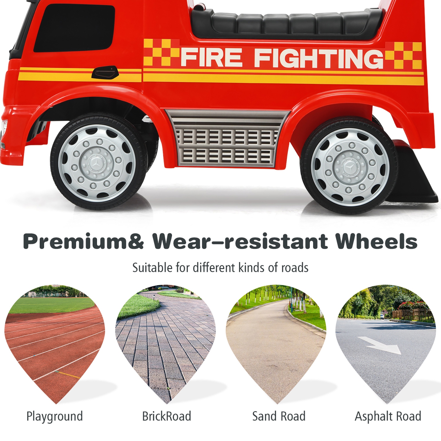 Costway Kids Ride On Fire Engine Licensed Mercedes Benz Push and Ride Racer Red