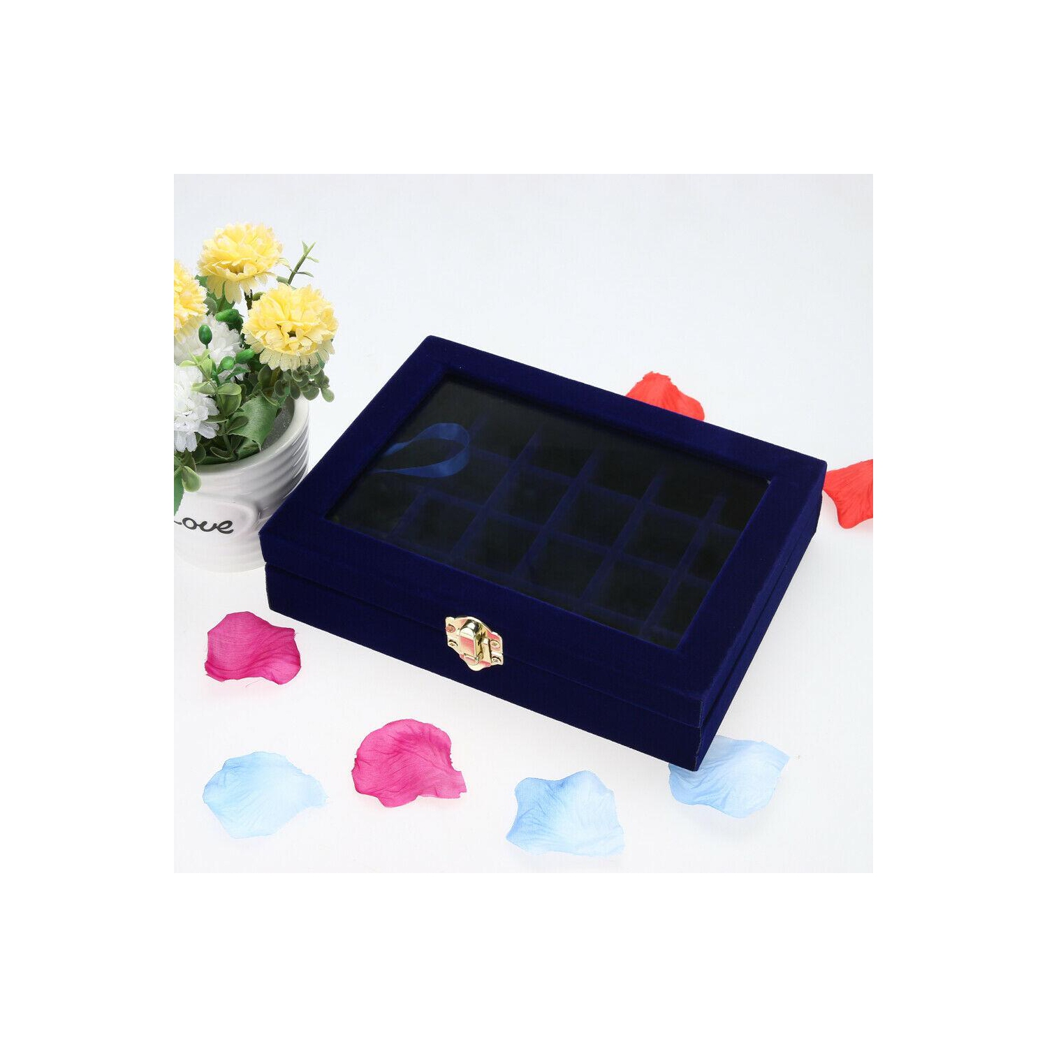 Coffret à bijoux en verre de velours avec plateau de rangement