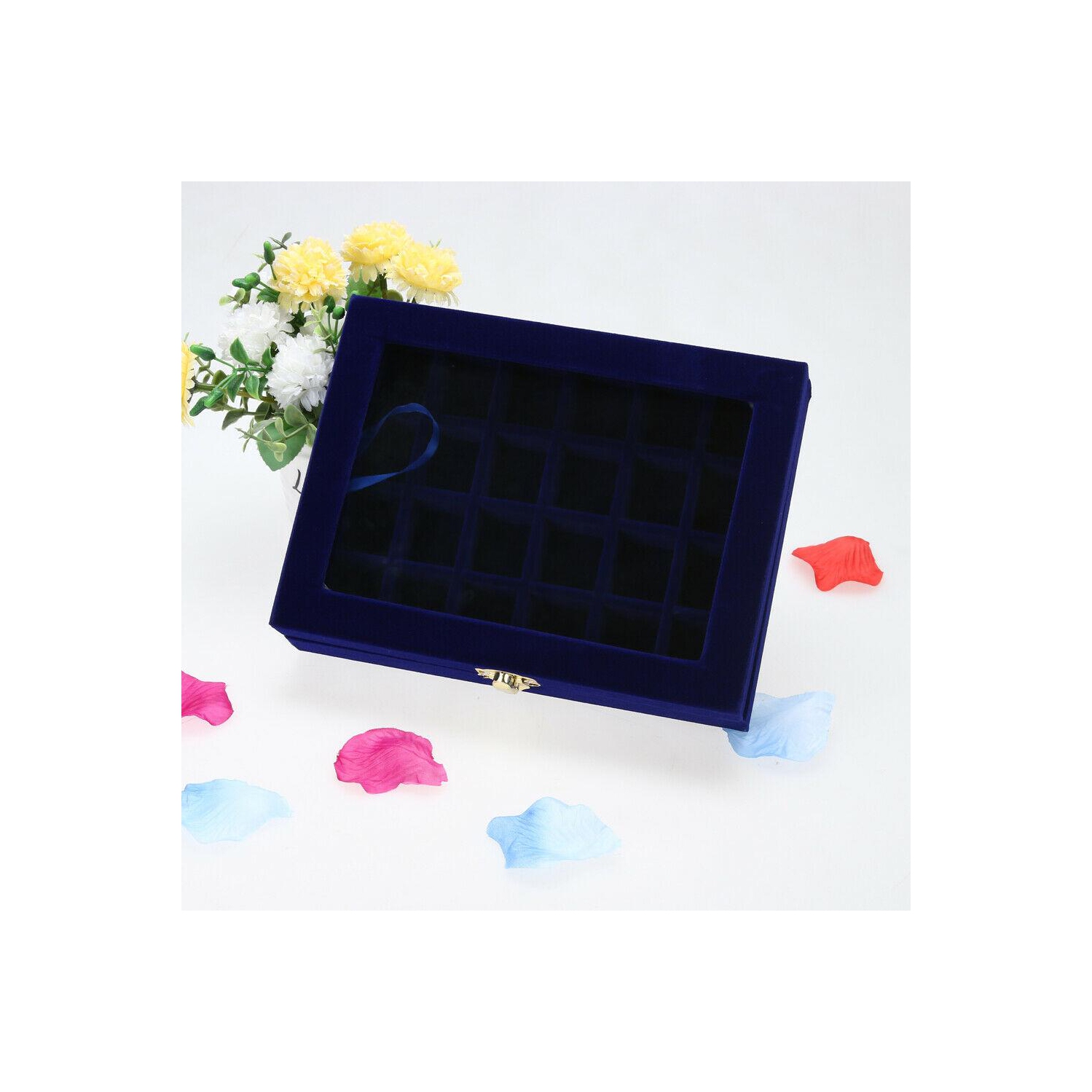 Coffret à bijoux en verre de velours avec plateau de rangement