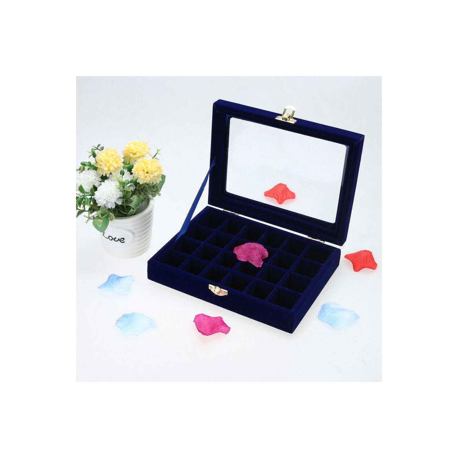 Coffret à bijoux en verre de velours avec plateau de rangement