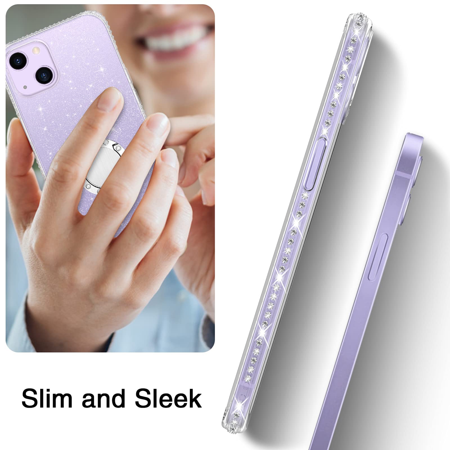 BENTOBEN iPhone 13 Case, iPhone 13 Phone Case Clear Glitter Slim Soft Bumper with 360° Ring Holder Kickstand Protective Wome