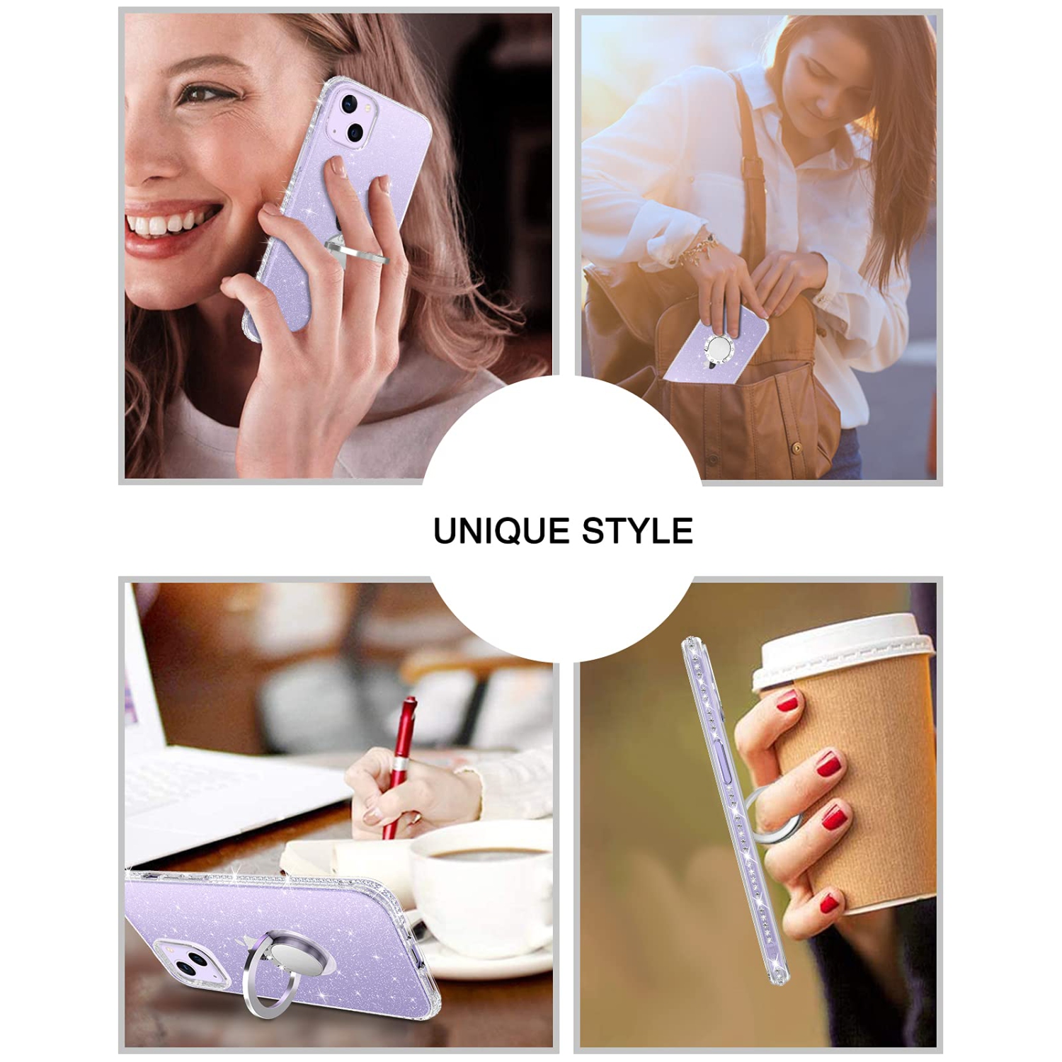 BENTOBEN iPhone 13 Case, iPhone 13 Phone Case Clear Glitter Slim Soft Bumper with 360° Ring Holder Kickstand Protective Wome