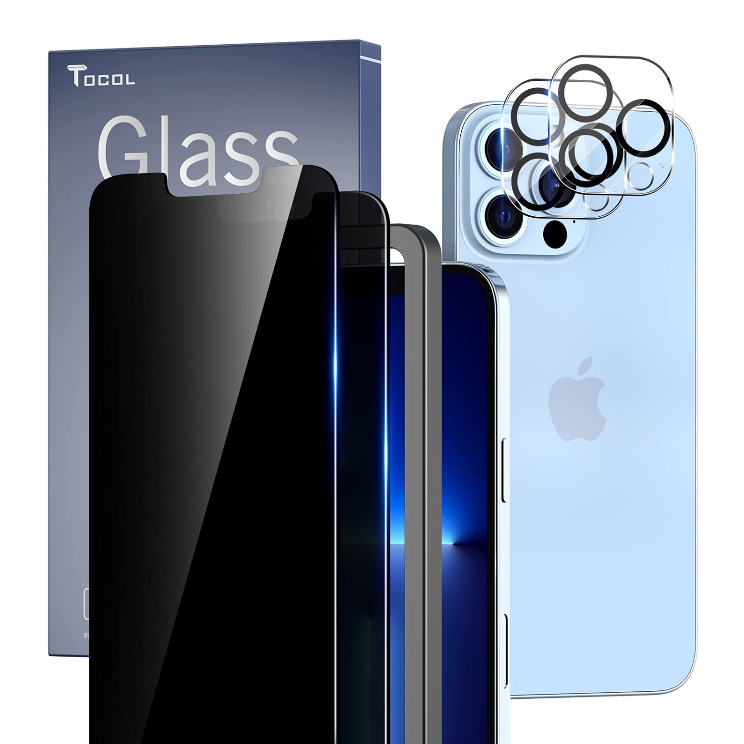 TOCOL 4 Pack Compatible with iPhone 13 Pro 5G 6.1 inch, Not for iPhone 13-2Pcs Privacy Tempered Glass Screen Protector + 2Pc