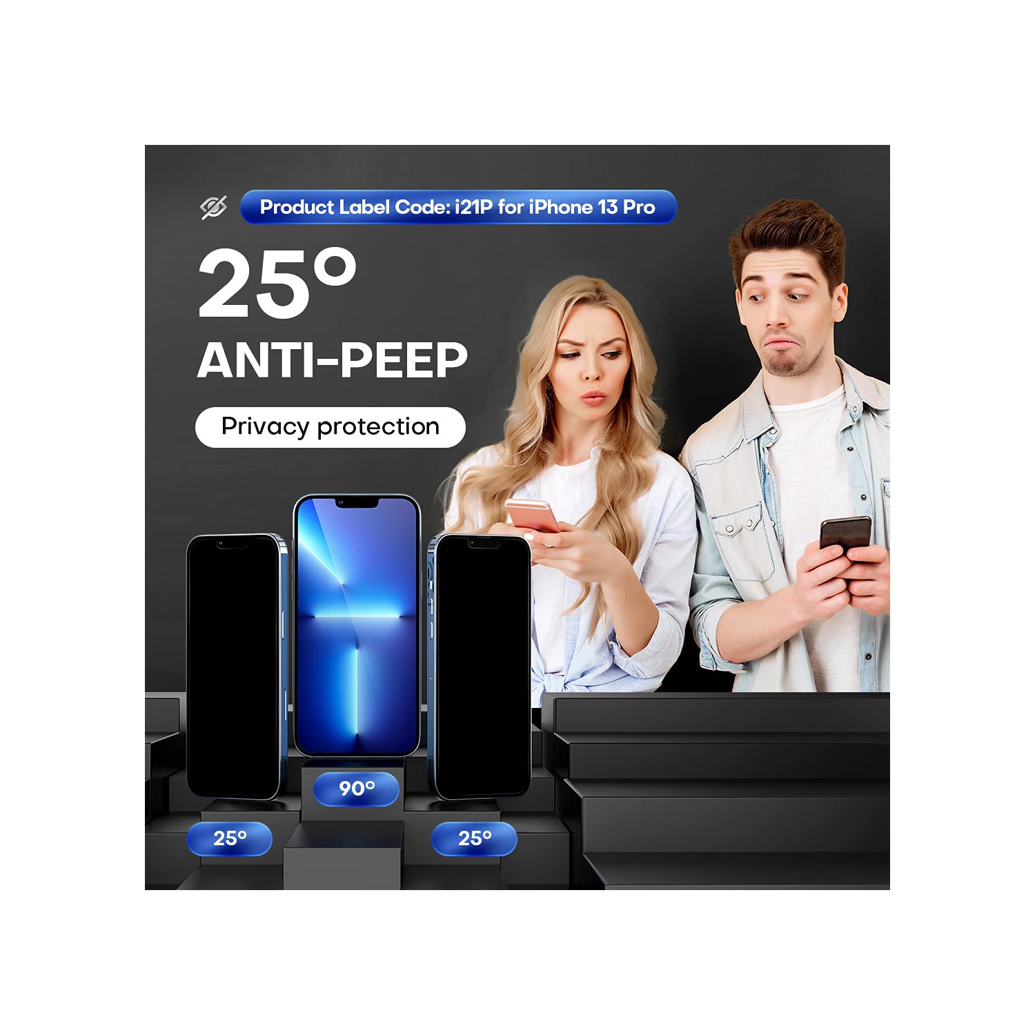 TOCOL 4 Pack Compatible with iPhone 13 Pro 5G 6.1 inch, Not for iPhone 13-2Pcs Privacy Tempered Glass Screen Protector + 2Pc