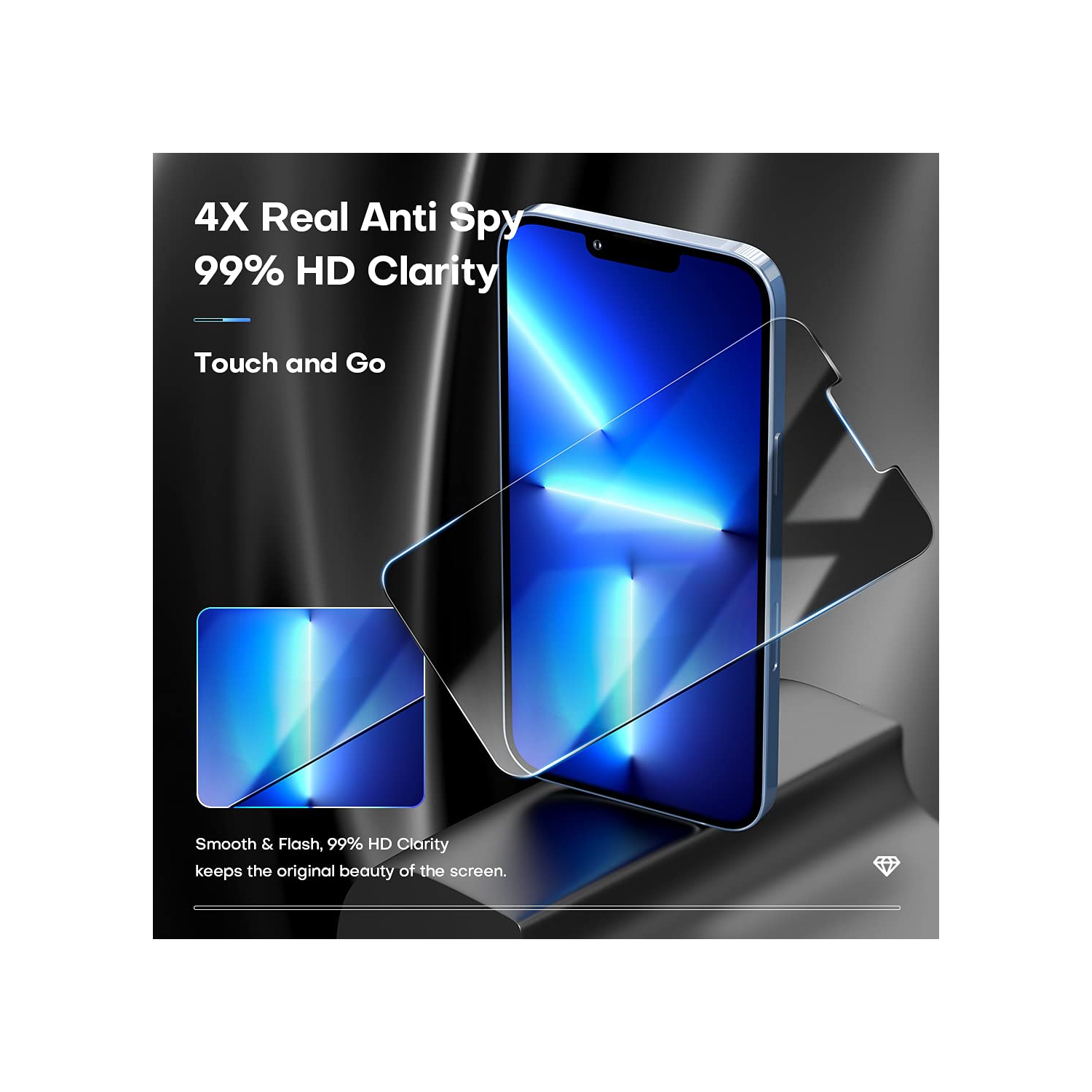 TOCOL 4 Pack Compatible with iPhone 13 Pro 5G 6.1 inch, Not for iPhone 13-2Pcs Privacy Tempered Glass Screen Protector + 2Pc