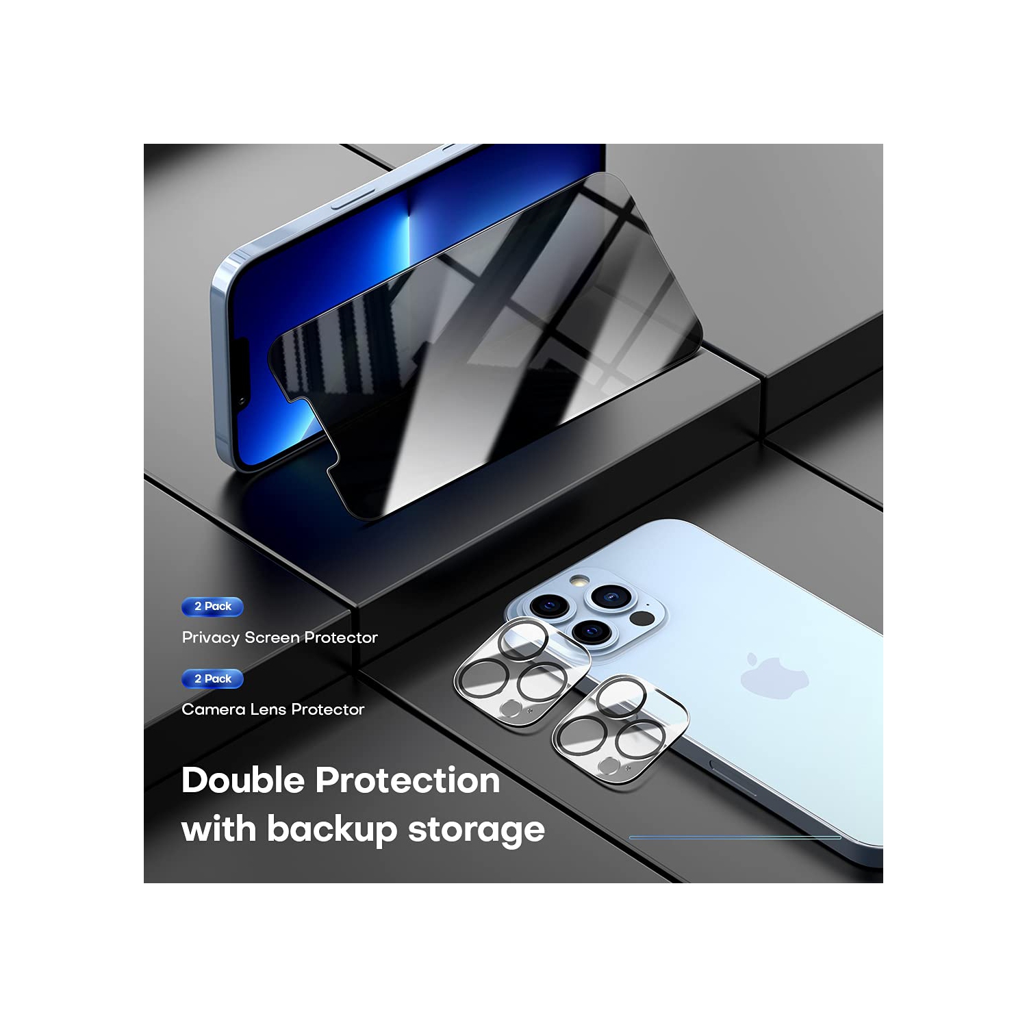 TOCOL 4 Pack Compatible with iPhone 13 Pro 5G 6.1 inch, Not for iPhone 13-2Pcs Privacy Tempered Glass Screen Protector + 2Pc