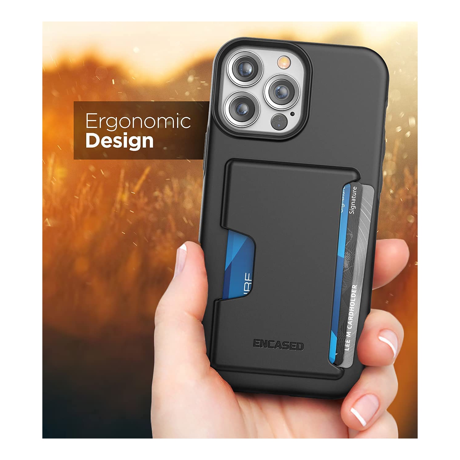Encased Phantom Designed for iPhone 13 Pro Max Wallet Case Protective Phone Case with Card Holder (4 Credit Card Capacity) Black