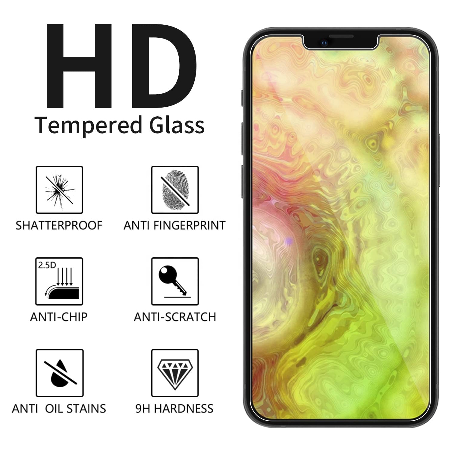 [PAQUET DE 3 + 3] Ensemble de 3 protecteurs d'écran et 3 protecteurs d'objectif pour appareil photo compatible avec le verre trempé iPhone 13 Pro