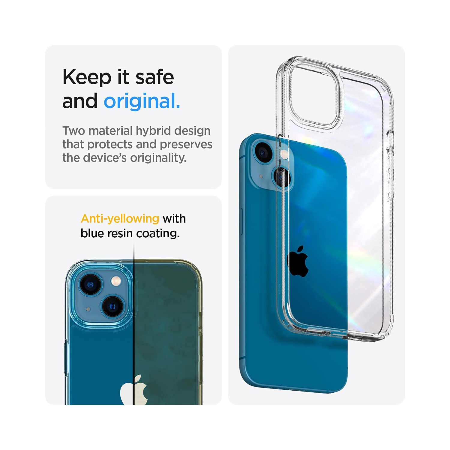 Étui Ultra Hybrid de Spigen [technologie anti-jaunissement] conçu pour l'étui iPhone 13 - transparent