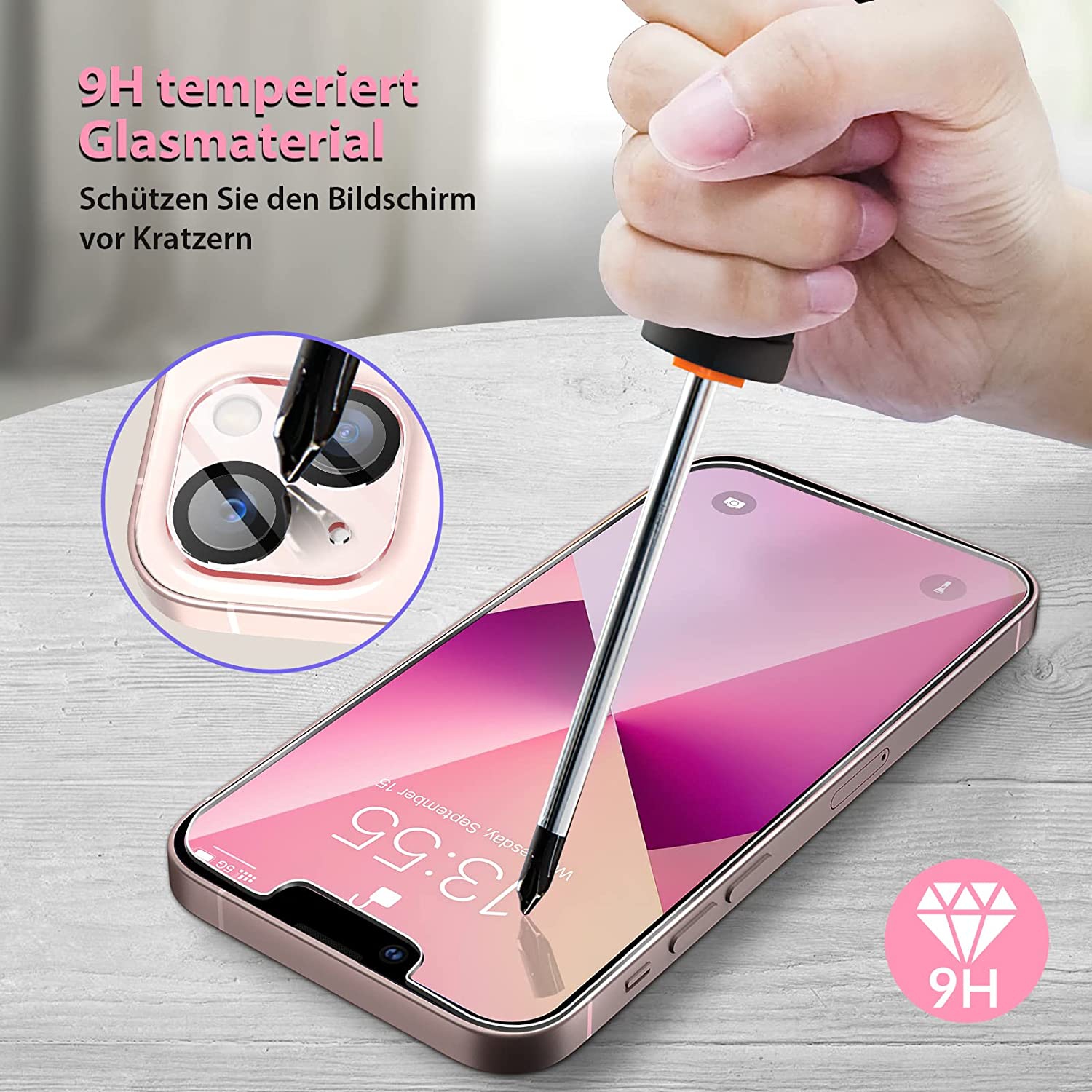 [ 3+3 Pack] LK 3Pack Protecteur d’écran compatible avec iPhone 13 Mini 5,4 po avec protecteur d’objectif 3Pack, anti-rayures facile à installer,