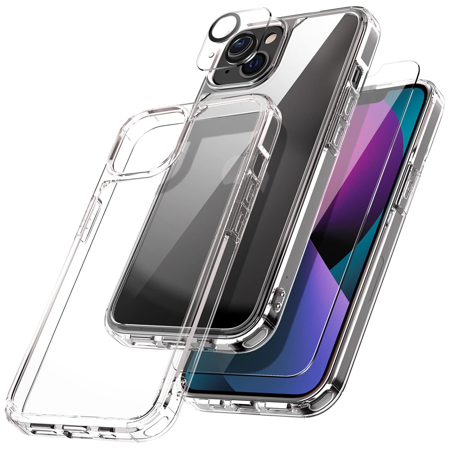 TOCOL 3 in 1 Designed for iPhone 13 5G Case 6.1 inch - With 2Pcs Tempered Glass Screen Protector + 2Pcs Camera Lens Protecto
