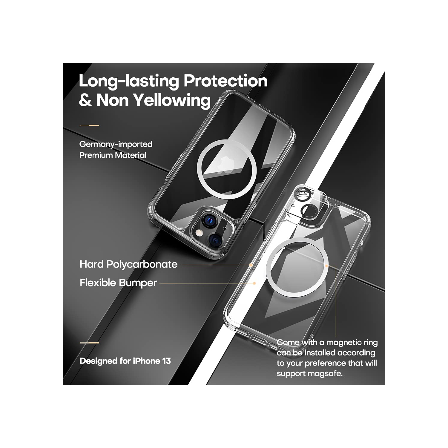 TOCOL 3 in 1 Designed for iPhone 13 5G Case 6.1 inch - With 2Pcs Tempered Glass Screen Protector + 2Pcs Camera Lens Protecto