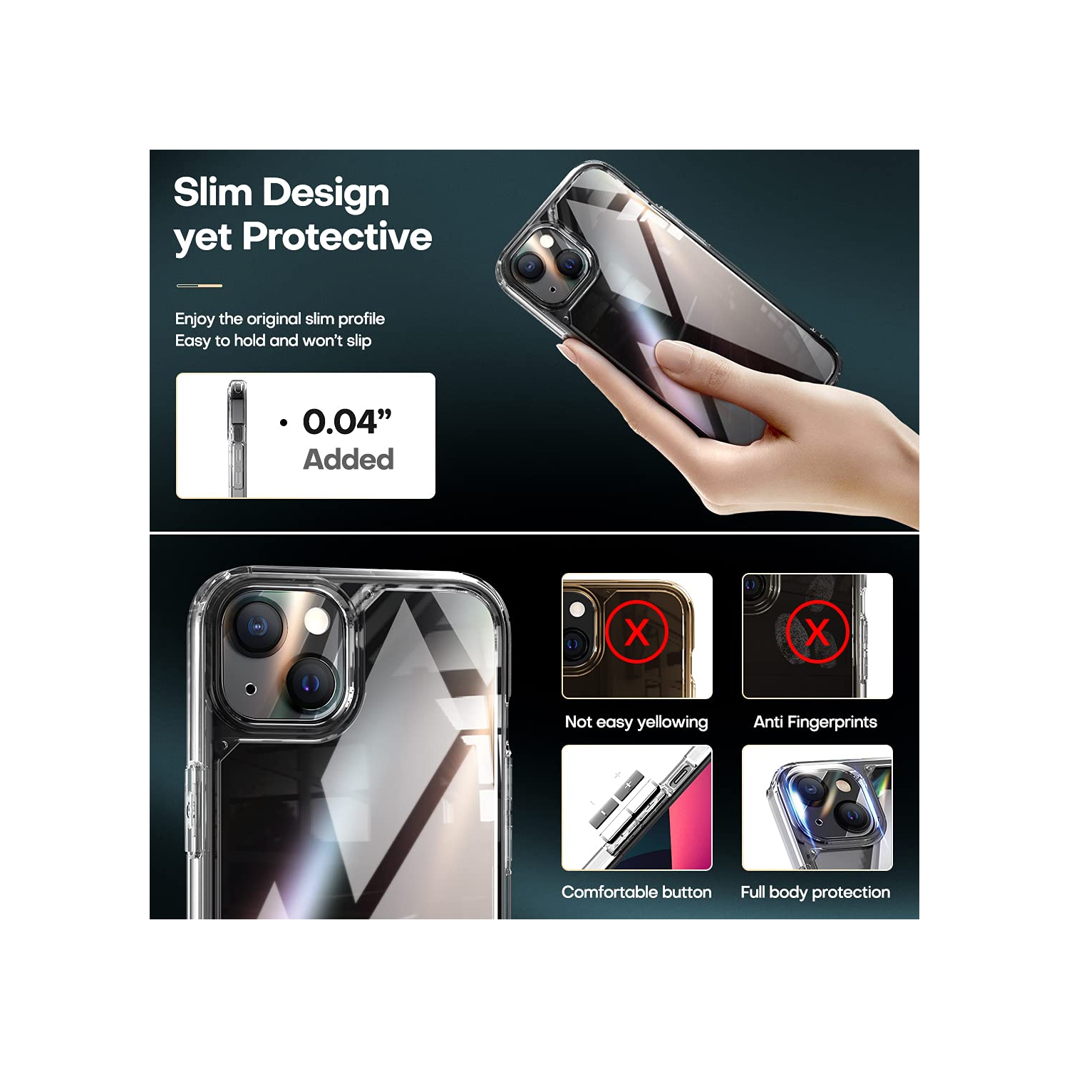 TOCOL 3 in 1 Designed for iPhone 13 5G Case 6.1 inch - With 2Pcs Tempered Glass Screen Protector + 2Pcs Camera Lens Protecto