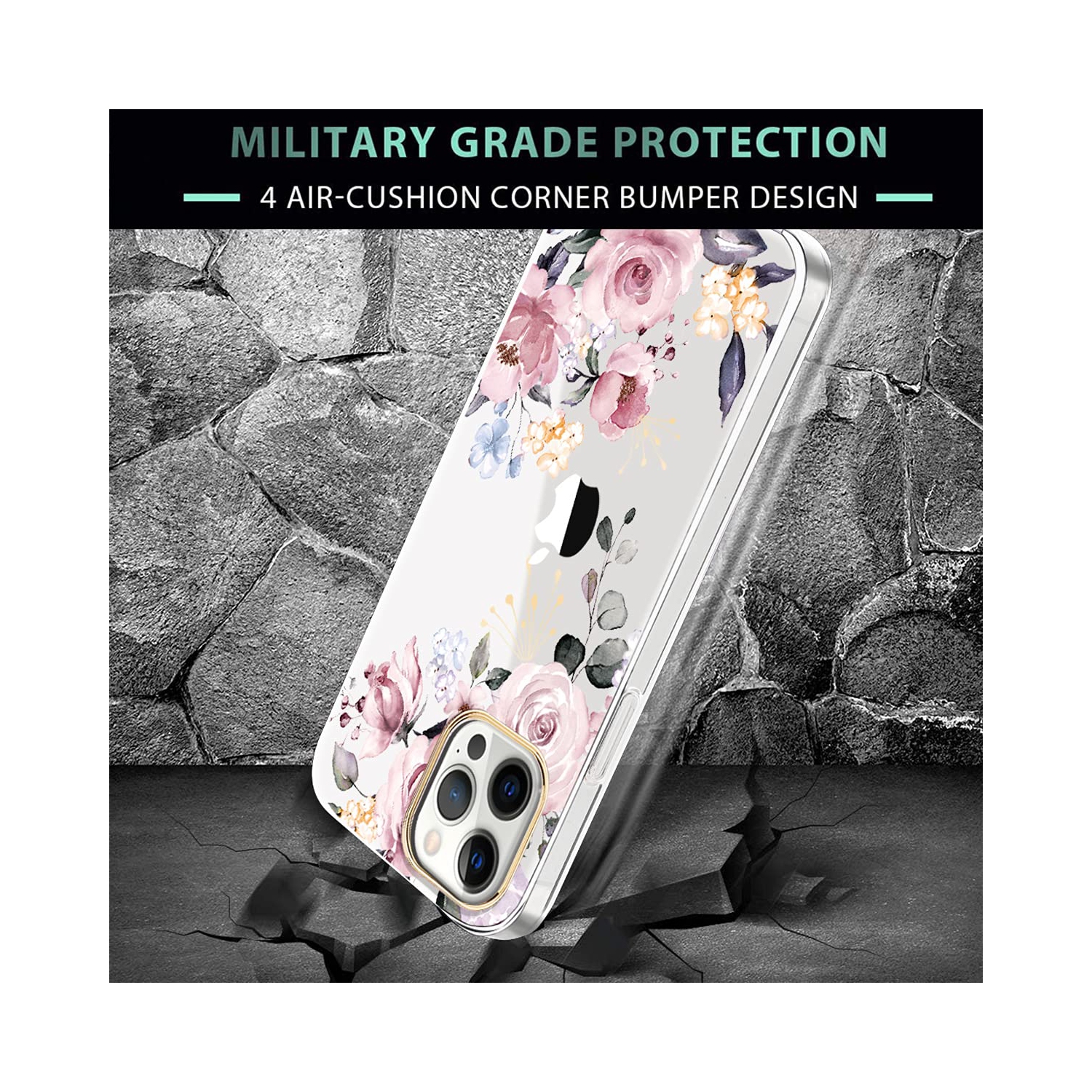 luolnh Compatible with iPhone 13 Pro Max Case with Flower,for Girly Women,Shockproof Clear Floral Pattern Hard Back Cover fo