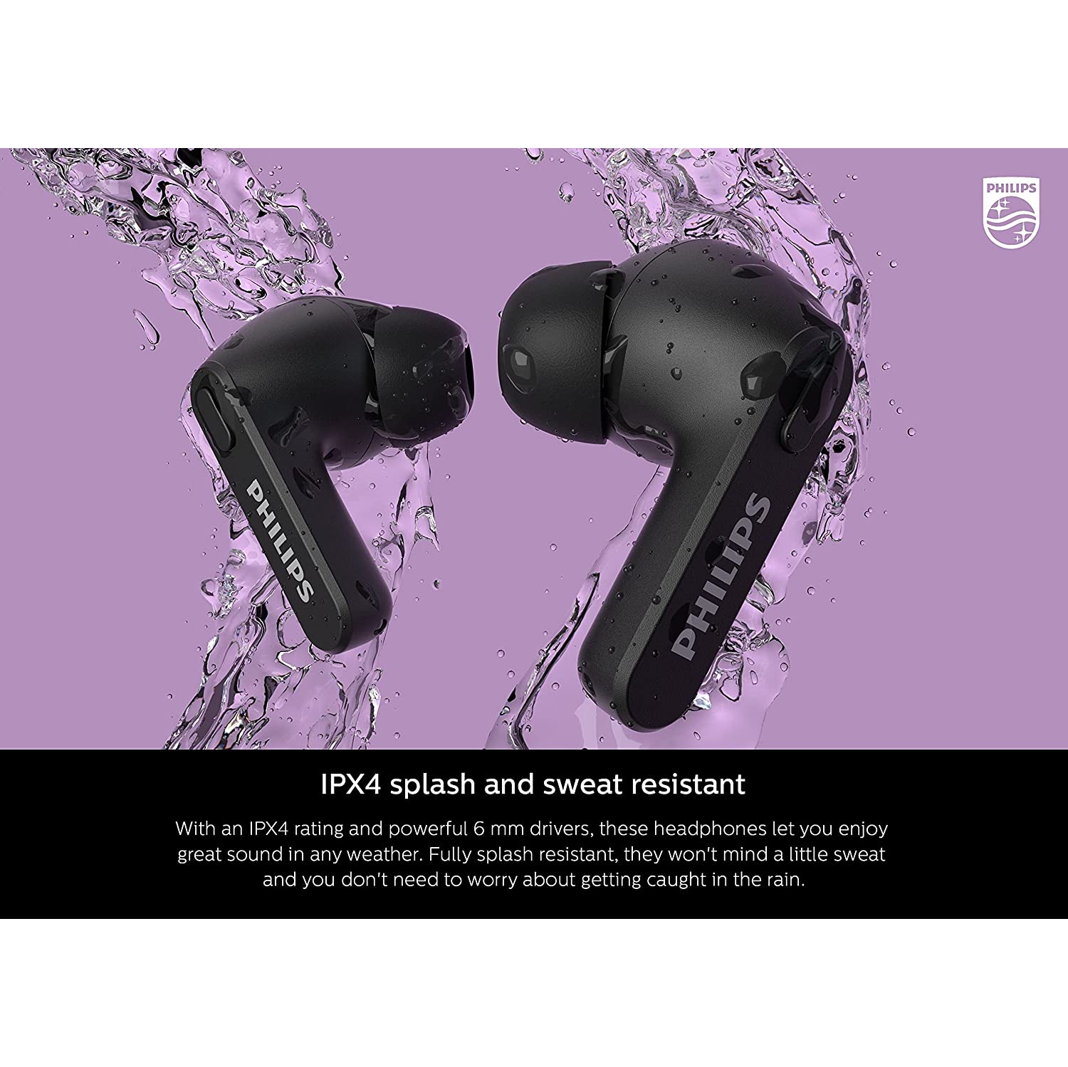 Philips T2206 True Wireless Headphones with IPX4 Water Resistance, Super-Small Charging case, Integrated Controls, Built-in Microphone, Up to 18
