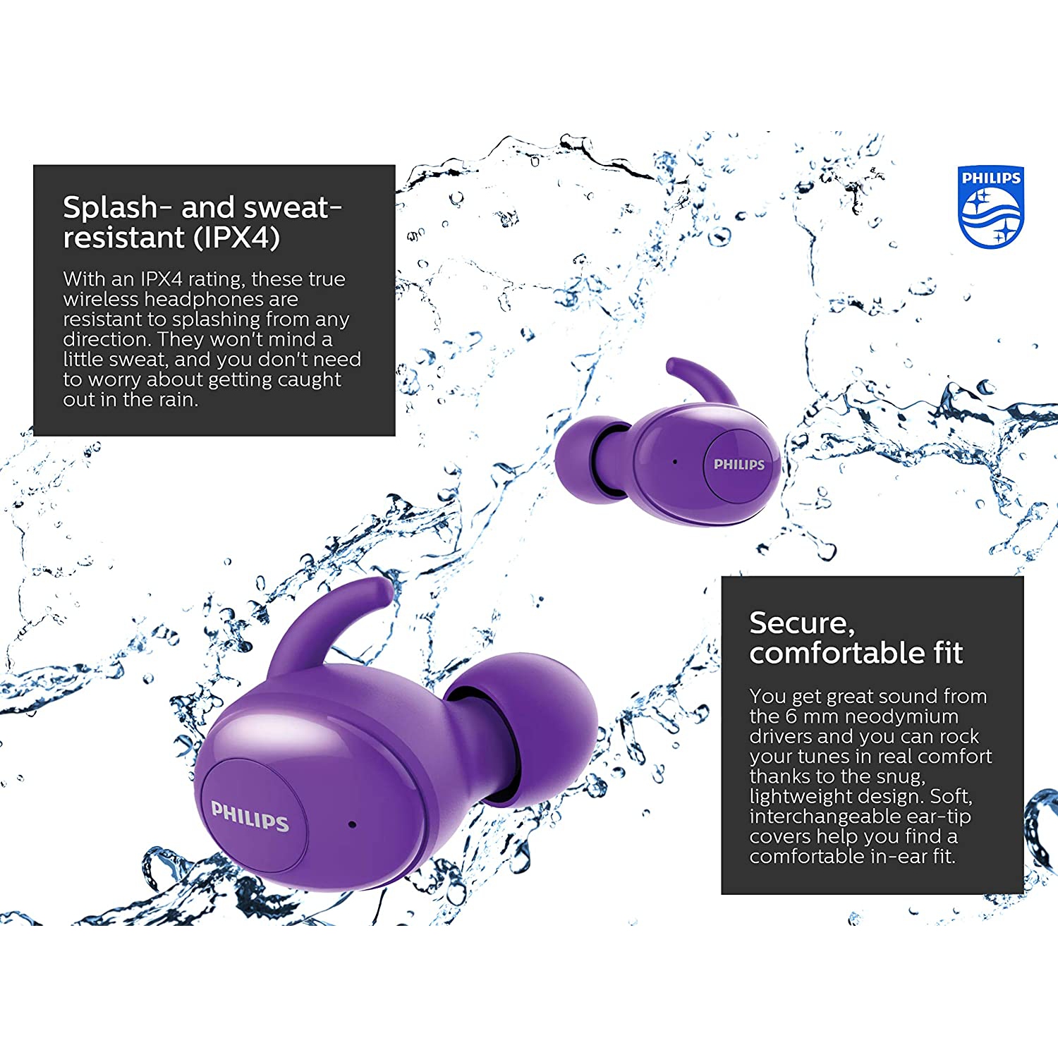 Philips TAT3215 Bluetooth 5.1 Wireless in-Ear Earbuds, TWS Stereo Headphones, IPX4, Up to 24hrs of Playtime with Power Bank Charging Case - Charges