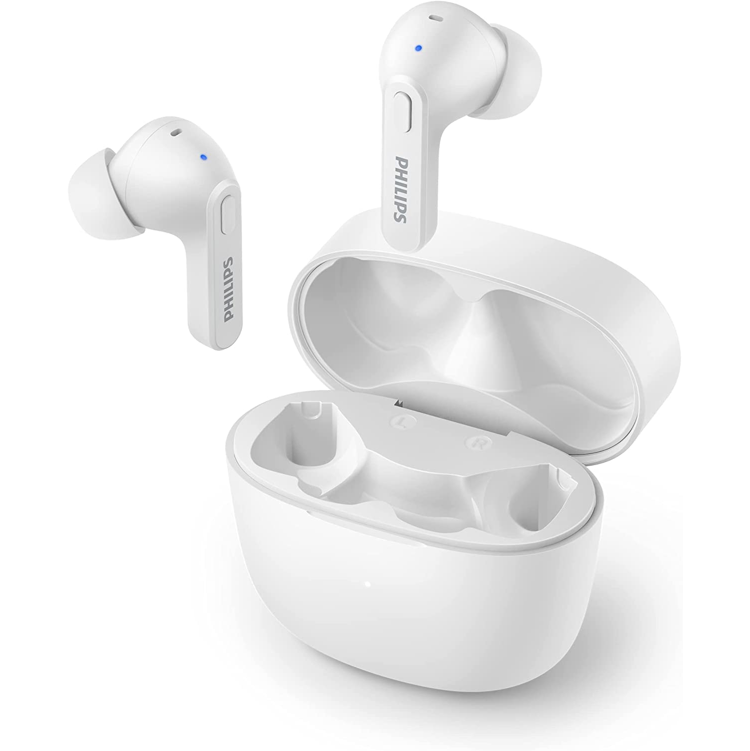 Philips T2206 True Wireless Headphones with IPX4 Water Resistance, Super-Small Charging case, Integrated Controls, Built-in Microphone, Up to 18 Hours Playtime, TAT2206WT - White