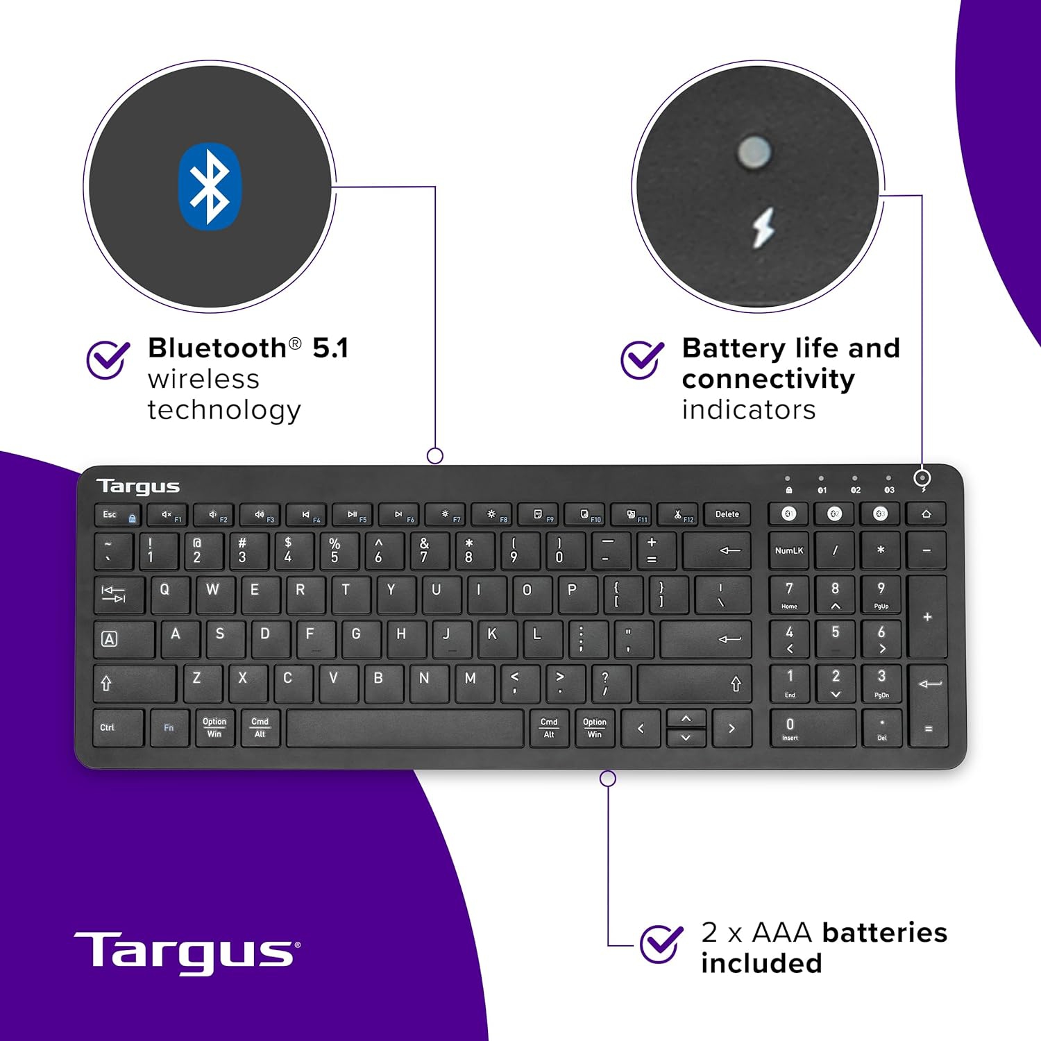 Clavier Bluetooth de taille moyenne pour appareils multiples de Targus - Compatible avec ChromeOS, Windows, macOS, iOS et Android