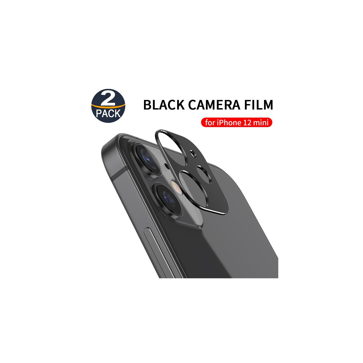 【2 Packs】 Protecteur d'objectif de caméra en verre trempé ultra fin CSmart pour iPhone 12 Mini, noir