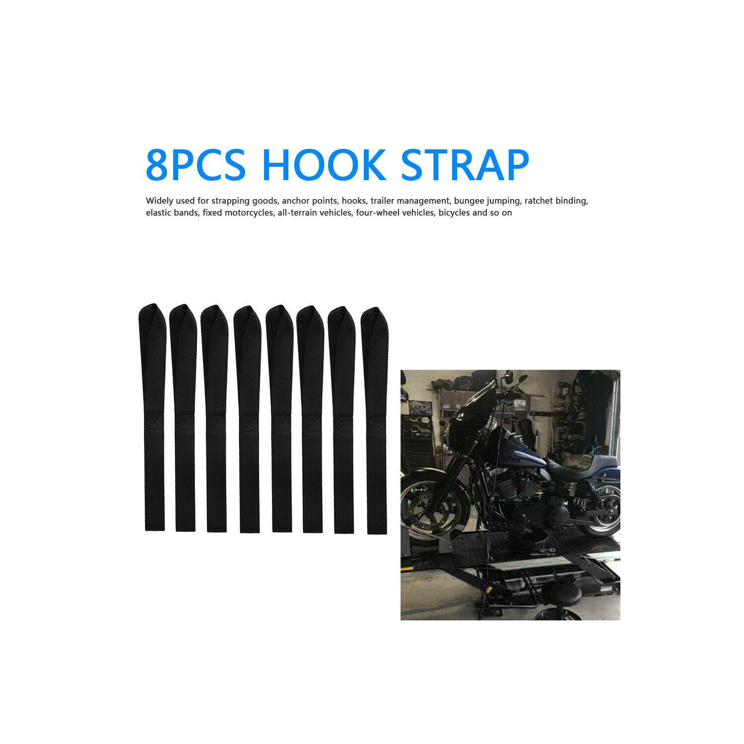 8pcs 13x1 inch Soft Loop Tie-Down Strap for Securing ATV Motorcycle