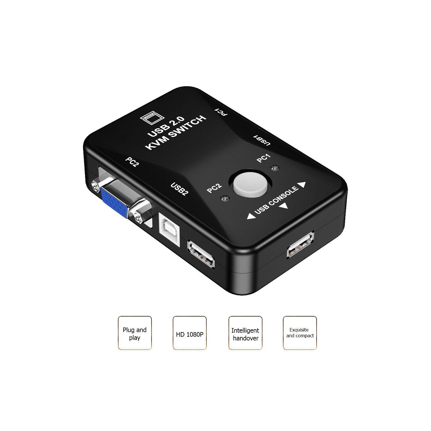 HW1701 – Commutateur KVM manuel 2-en-1 VGA 1080p, 2 ports USB