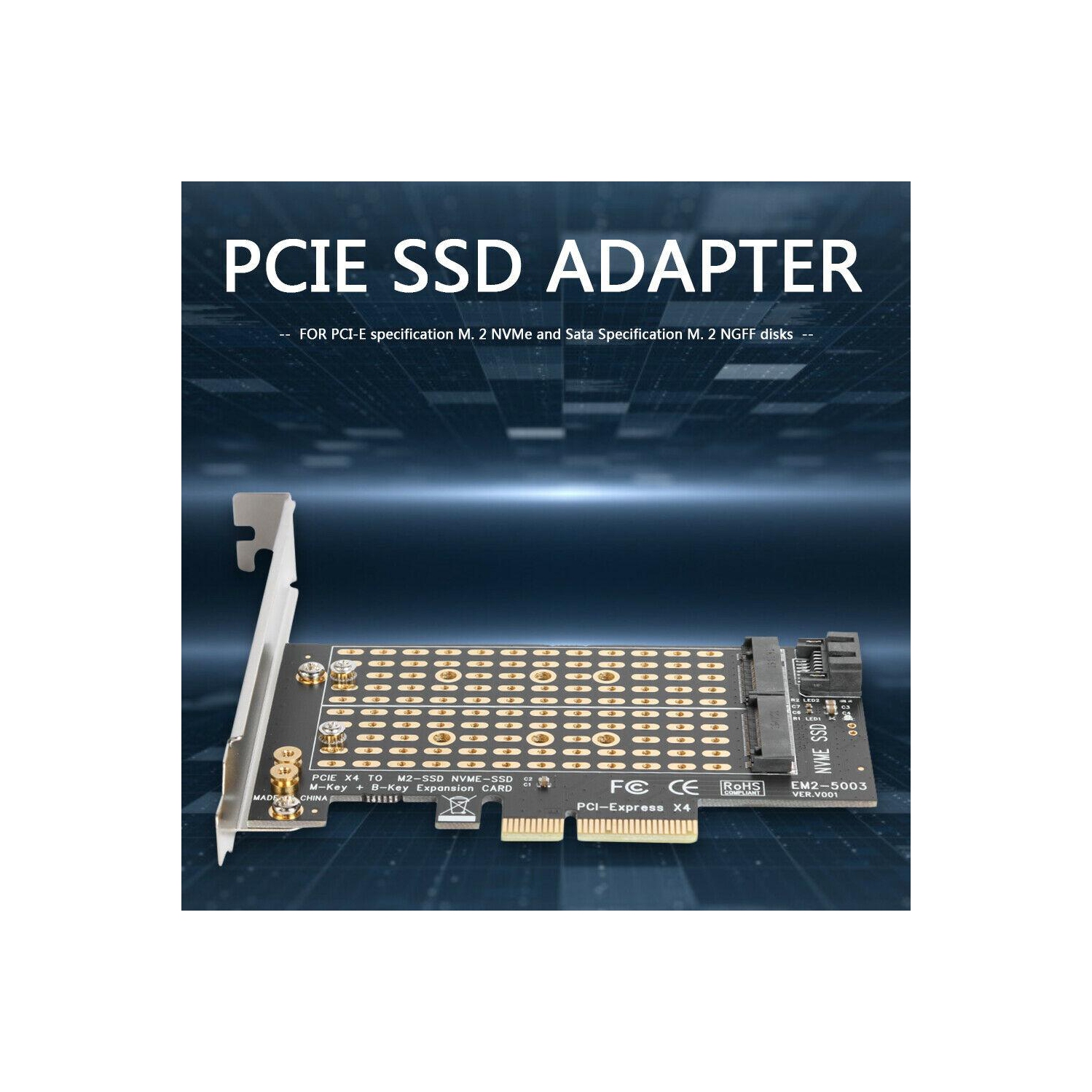 M.2 NVME to PCIE Adapter M+B Key SSD to PCI-E 3.0 X4 SATA Expansion Card