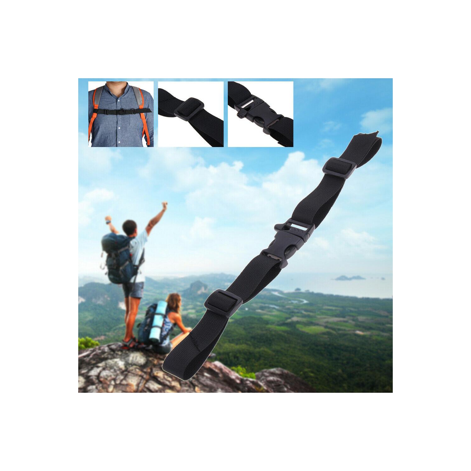 Adjustable Nylon Webbing Sternum Strap Backpack Chest Harness with Whistle