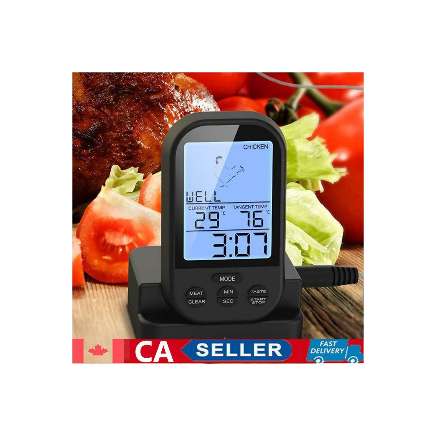 Wireless LCD Remote Thermometer For BBQ Meat Kitchen Oven Food Cooking