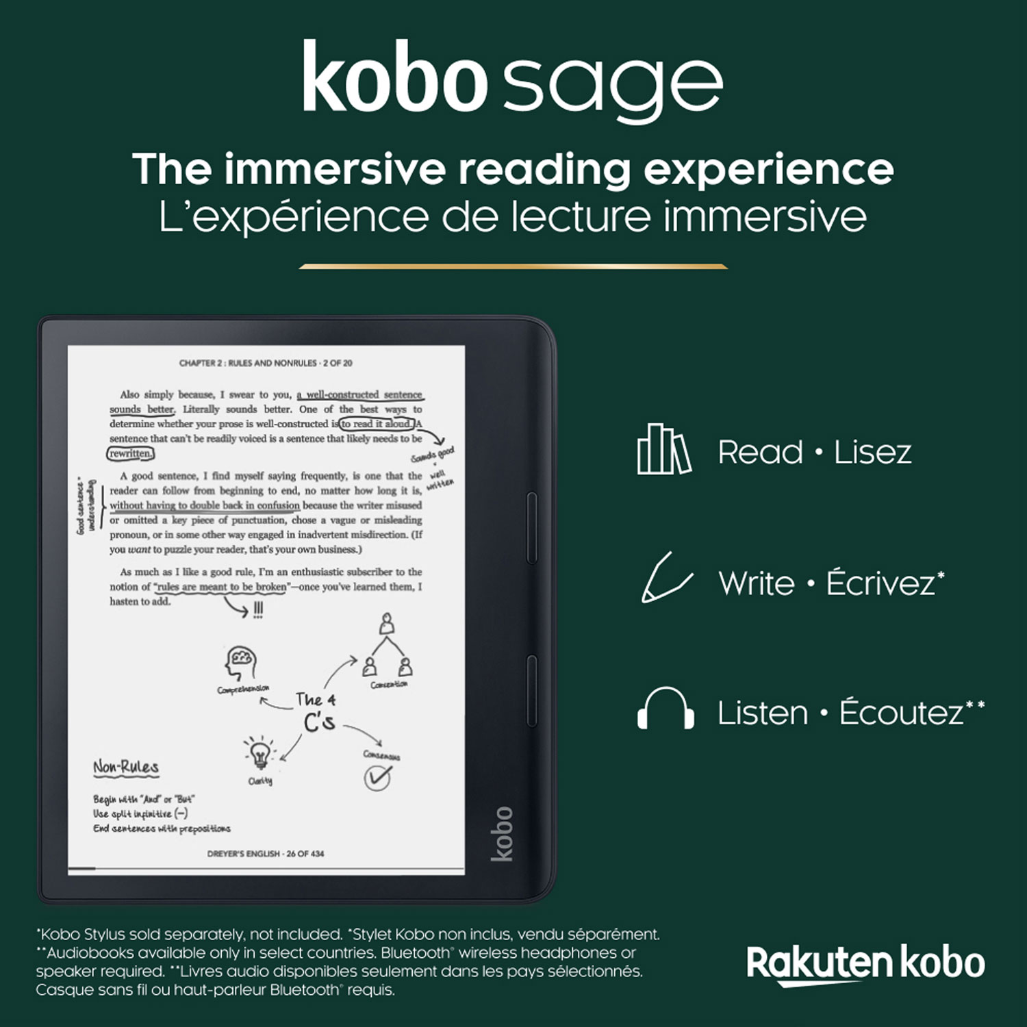 Liseuse numérique à écran tactile de 8 po Sage HD de Kobo (N778-KU