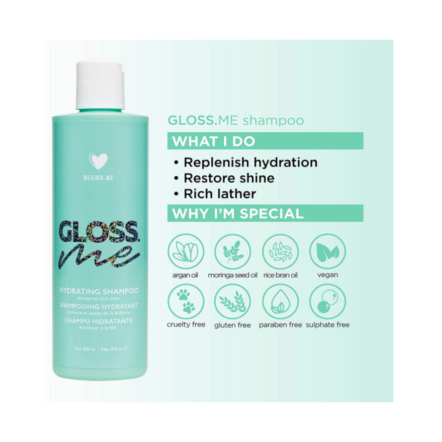 Shampooing hydratant design.ME Gloss.Me, 1 L