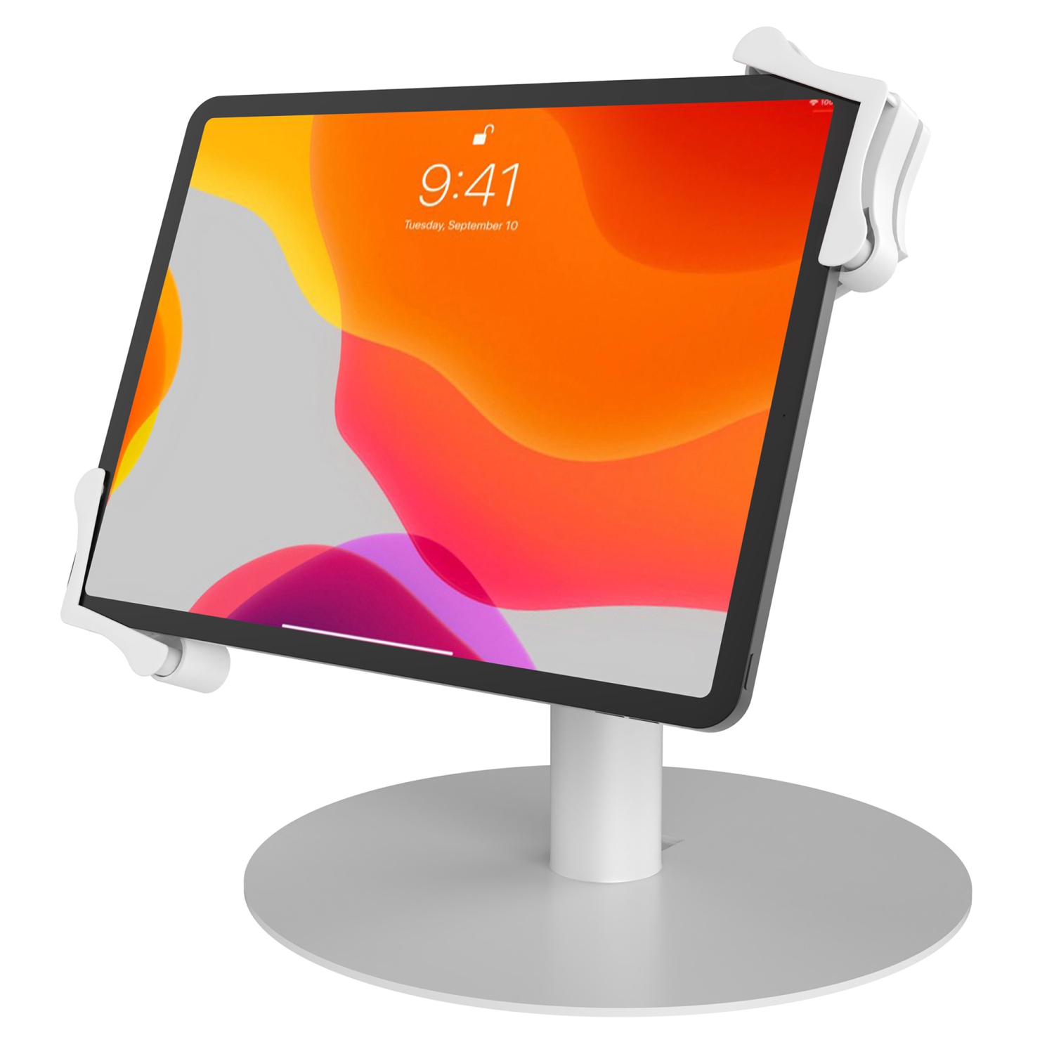 CTA Digital Heavy-Duty Universal Grip Kiosk Stand with 360-degree Rotation for 17.78-cm to 33.02-cm (13-in) Tablets - White