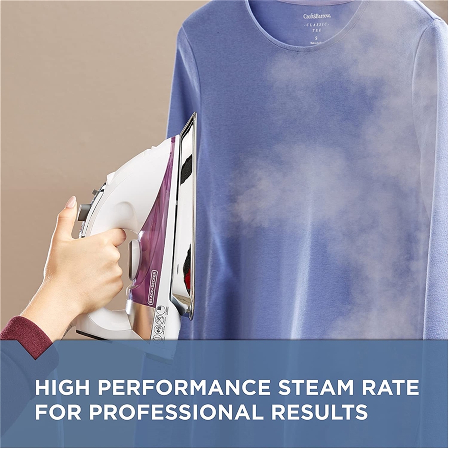 Black and Decker - Professional Steam Iron with Stainless Steel Soleplate, Purple