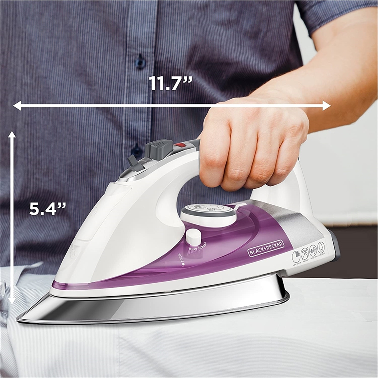 Black and Decker - Professional Steam Iron with Stainless Steel Soleplate, Purple