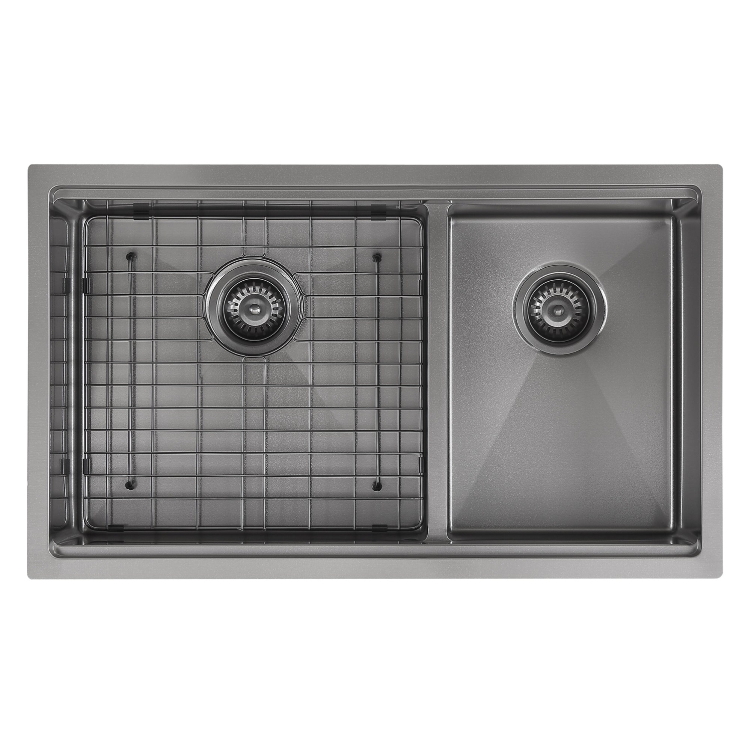 Ancona 32" 60/40 Double Bowl Undermount Kitchen Sink with Grid and Roll-Up Mat in PVD Gunmetal