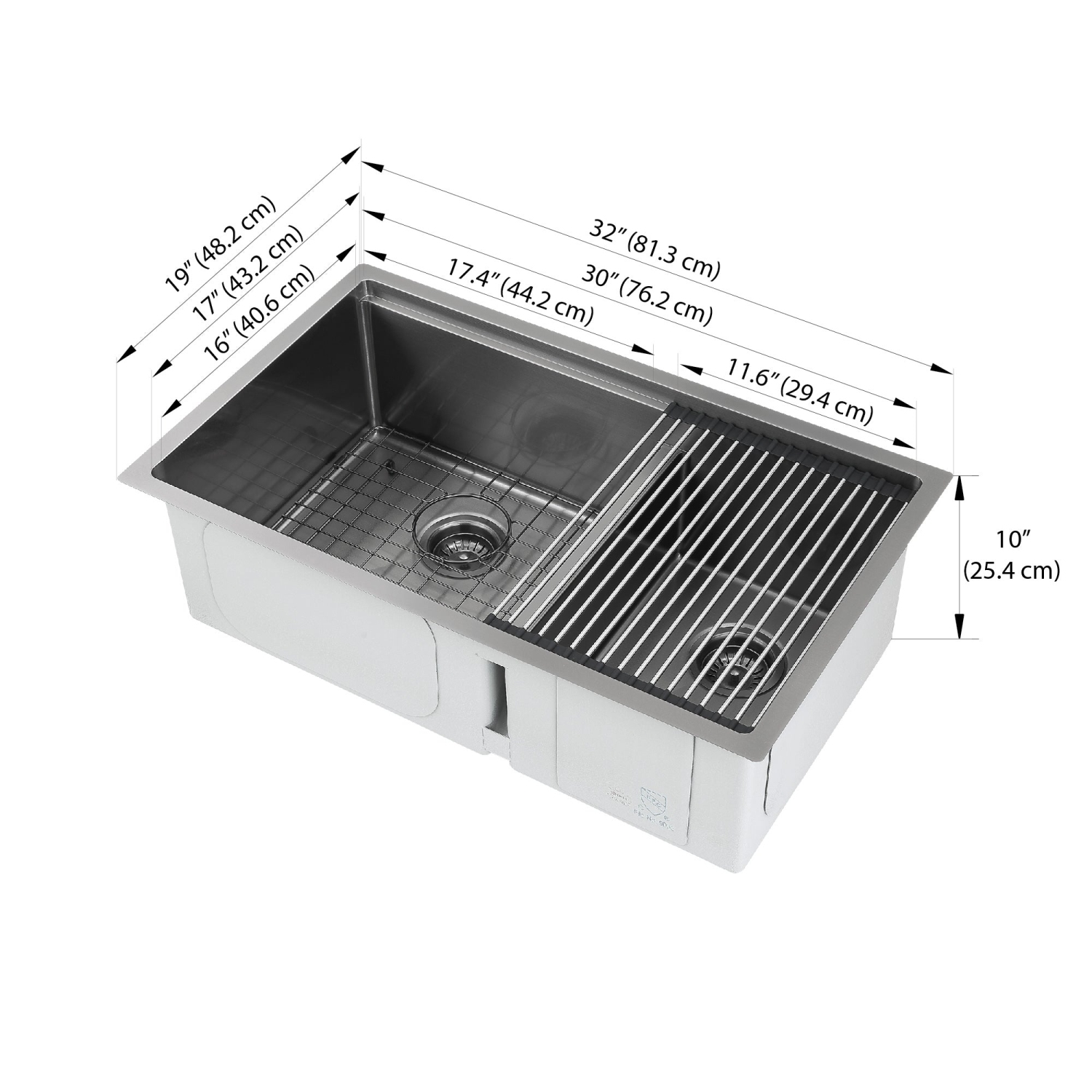 Ancona 32" 60/40 Double Bowl Undermount Kitchen Sink with Grid and Roll-Up Mat in PVD Gunmetal
