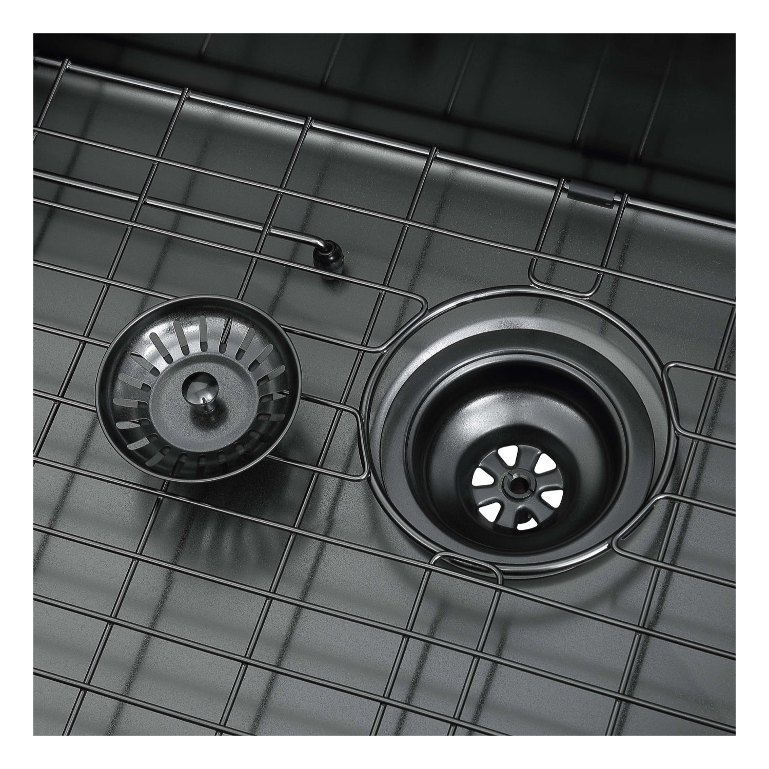 Ancona 32" 60/40 Double Bowl Undermount Kitchen Sink with Grid and Roll-Up Mat in Black PVD Nano