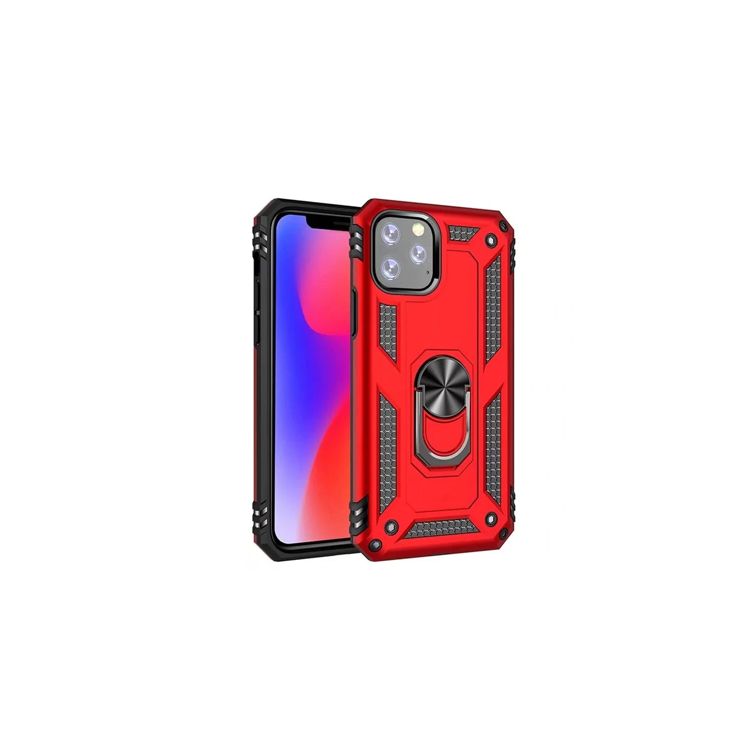 【CSmart】 Anti-Drop Hybrid Magnetic Hard Armor Case with Ring Holder for iPhone 11 Pro, Red
