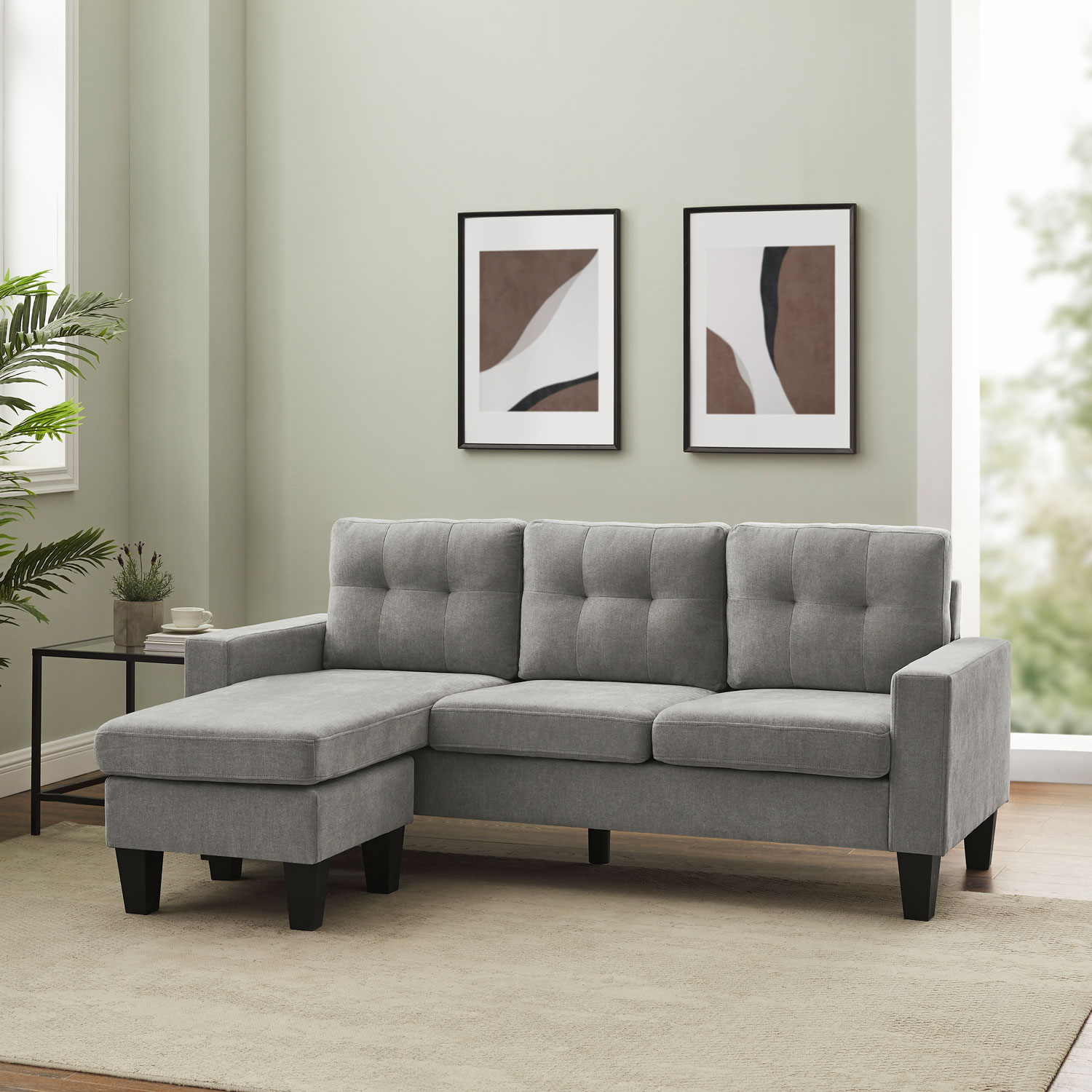 Althea Chaise Polyester Sectional Sofa - Light Grey