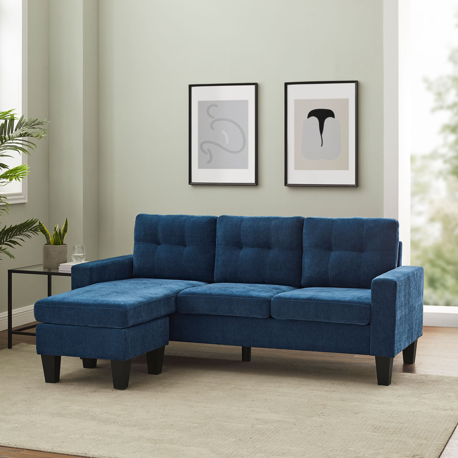 Althea Chaise Polyester Sectional Sofa - Dark Blue
