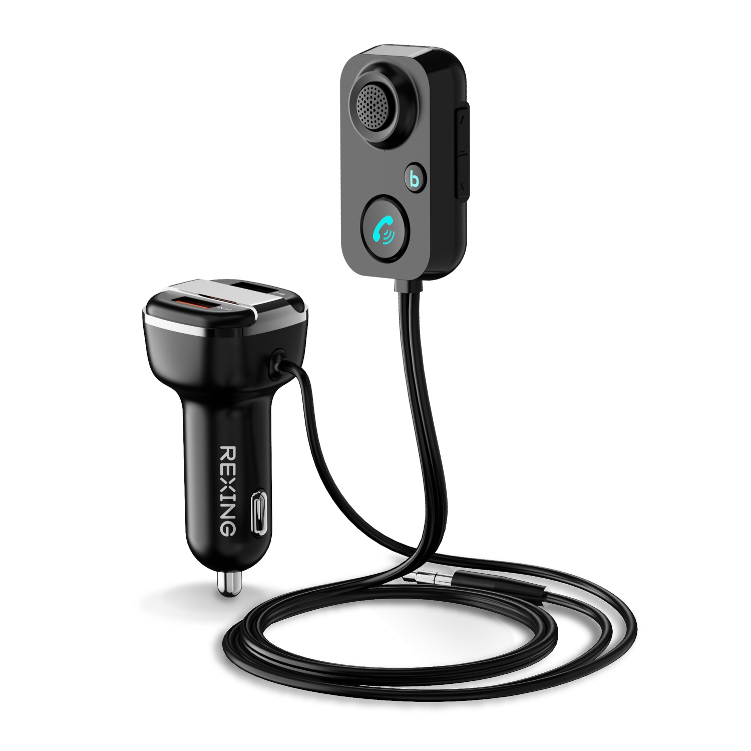 Rexing AUX2 Mini Récepteur Bluetooth avec Double USB Amélioré Basses et Commande Vocale - Noir